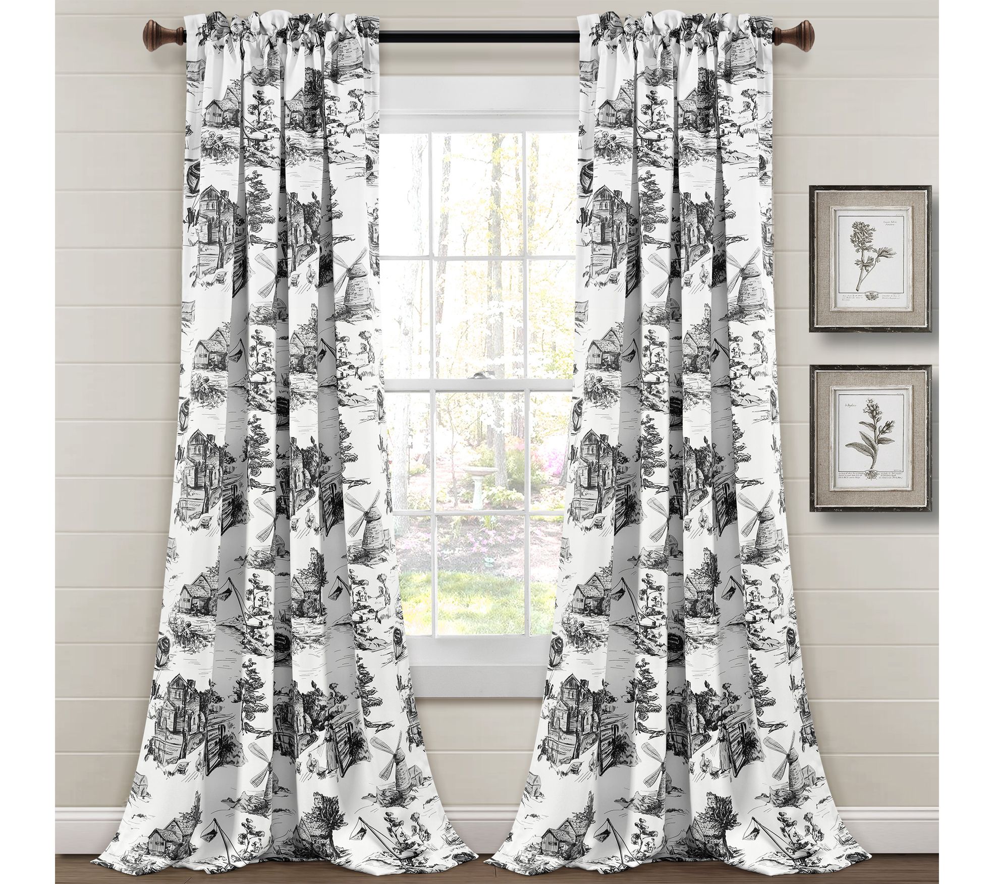 French Country Toile Room Darkening 52"x95" Window Panel Set