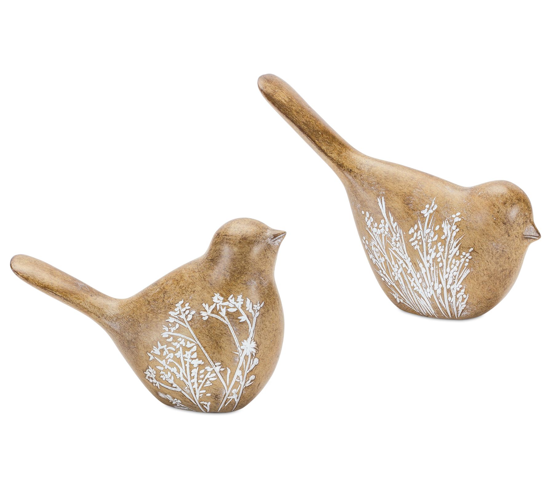 Melrose Wood Design Bird with Carved Floral Pat tern (Set of 4