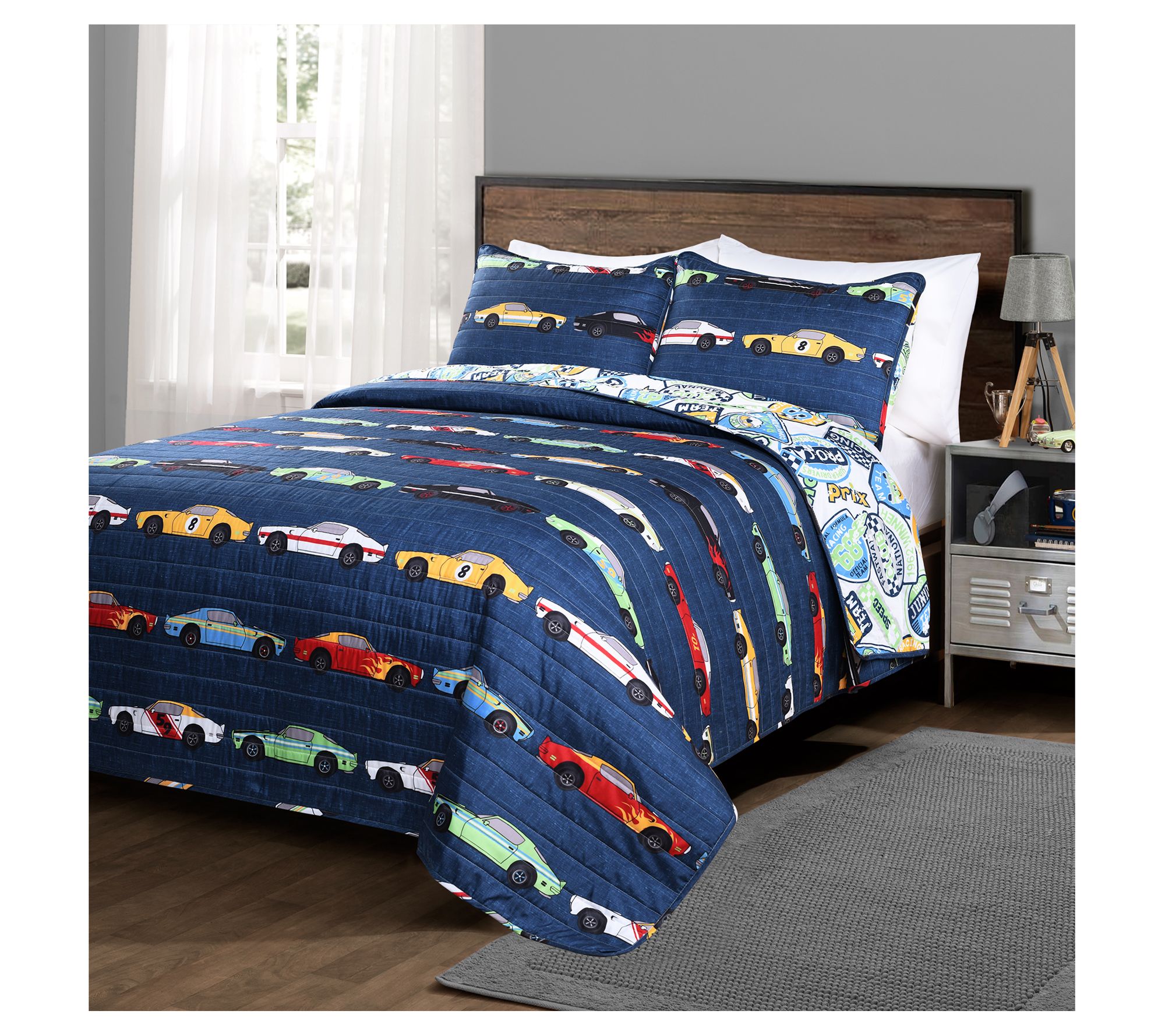 Lush Decor Race Cars Quilt 3Pc Set Full/Queen