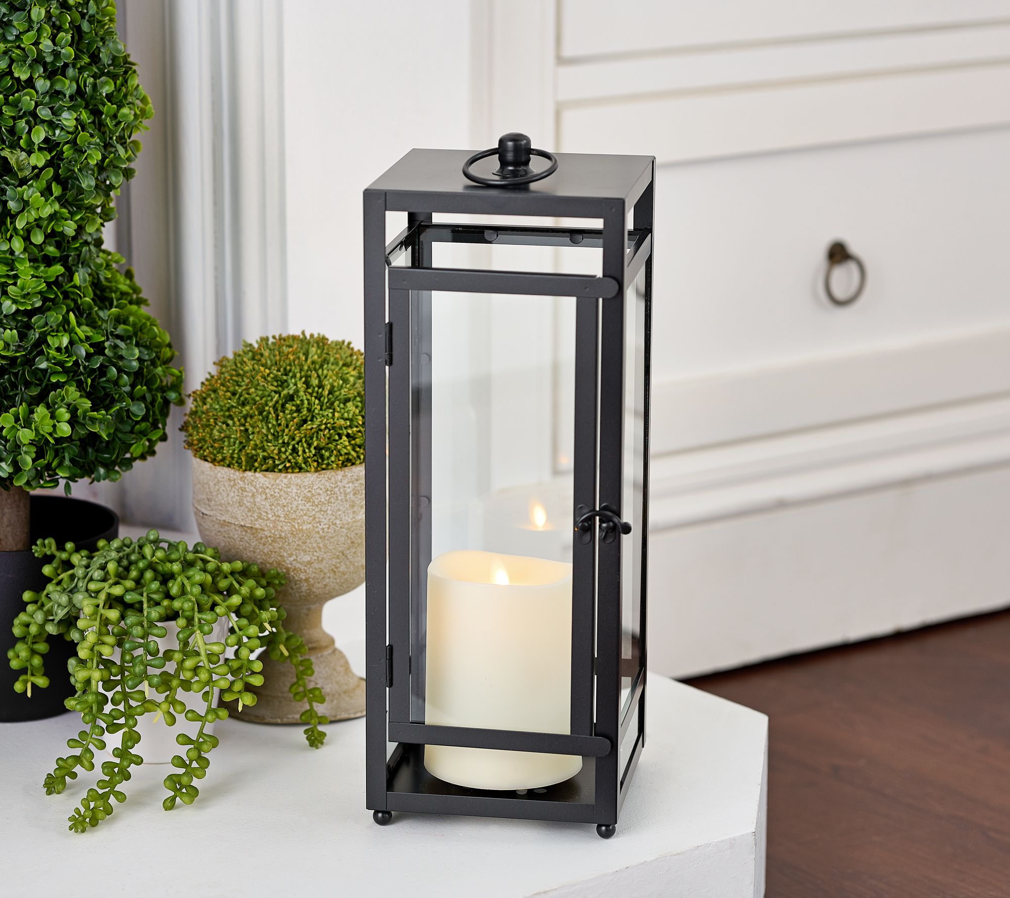 Northlight 15 LED Battery Operated Black Lantern with Flameless Candle