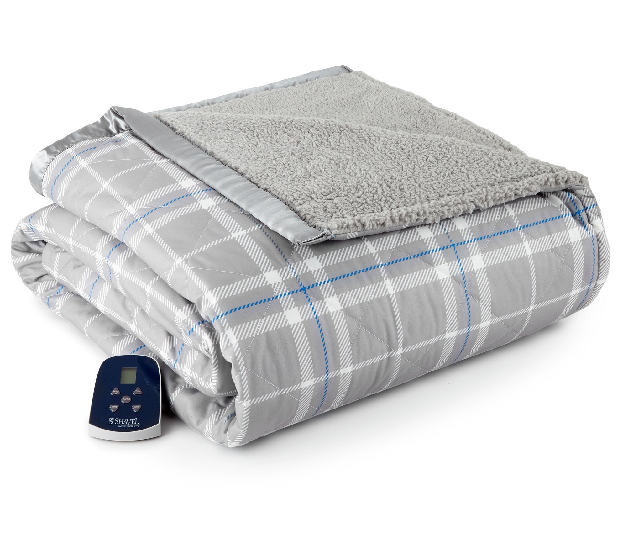 Micro Flannel Sherpa Backed Electric Heated Blanket, Twin, Carlton Plaid Gray