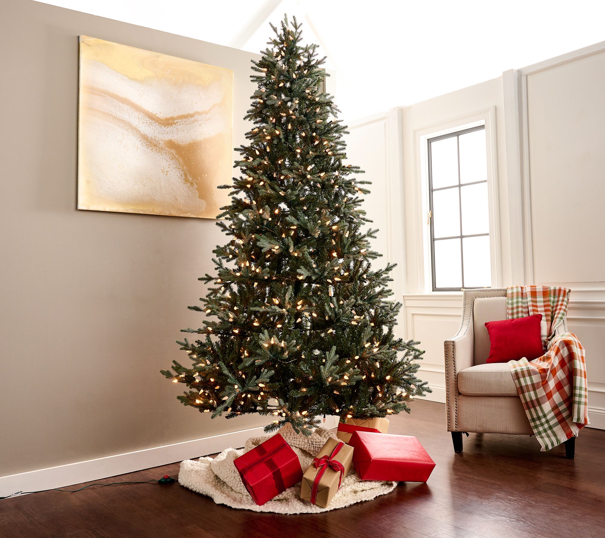 As Is Lightly Flocked 7.5' Pine Tree w/ Color Control by GE