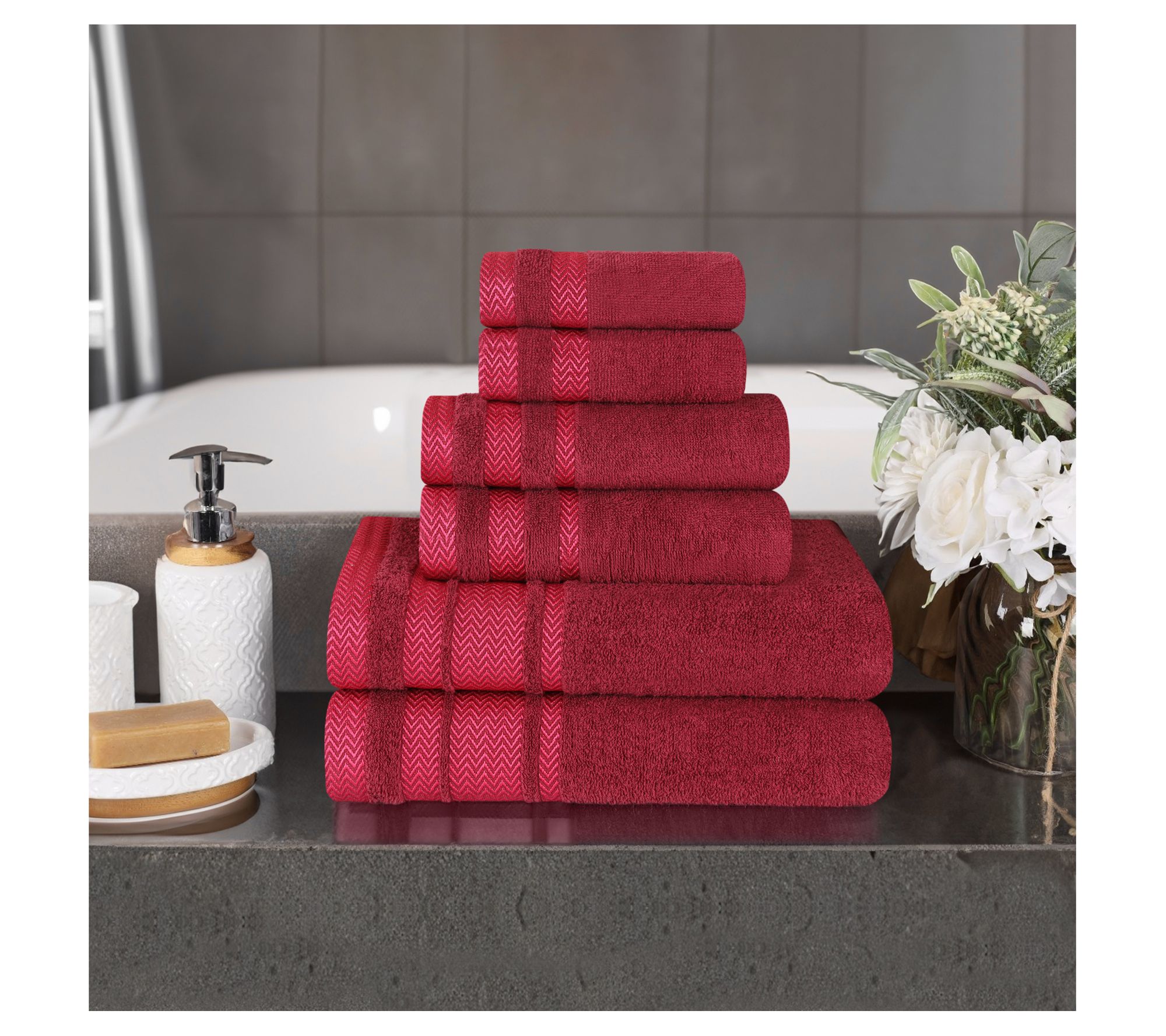 Superior 6pc Zero Twist Cotton Dobby Border Soft Towel Set