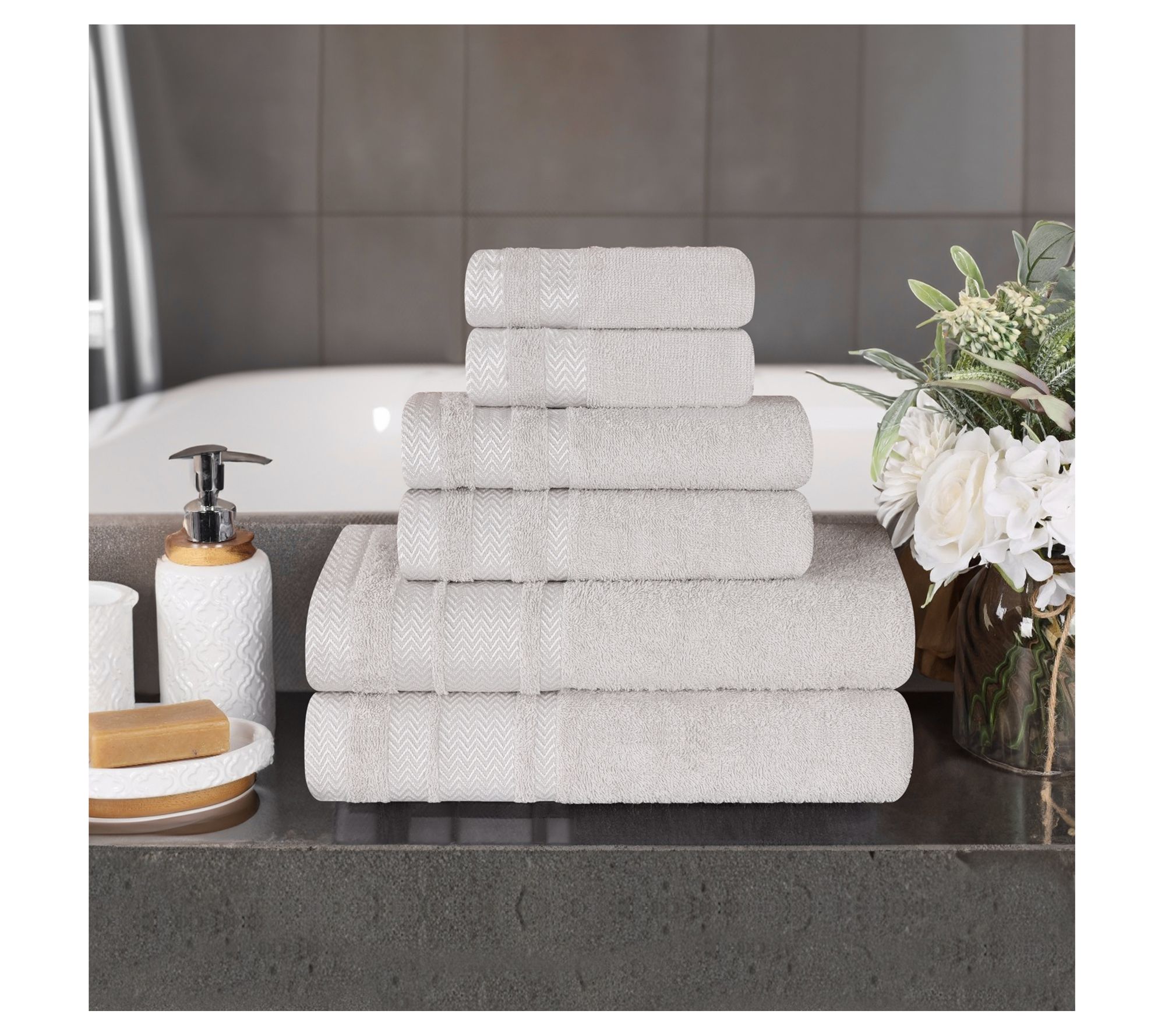 Superior 6pc Zero Twist Cotton Dobby Border Soft Towel Set