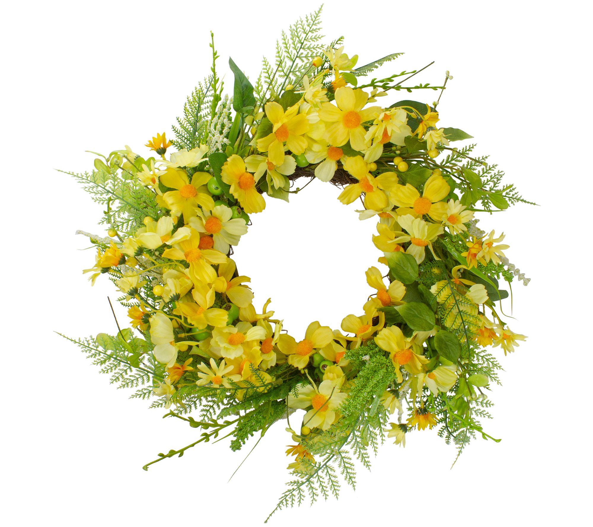 Northlight Daisy & Berry Floral Spring Wreath Yellow and Green