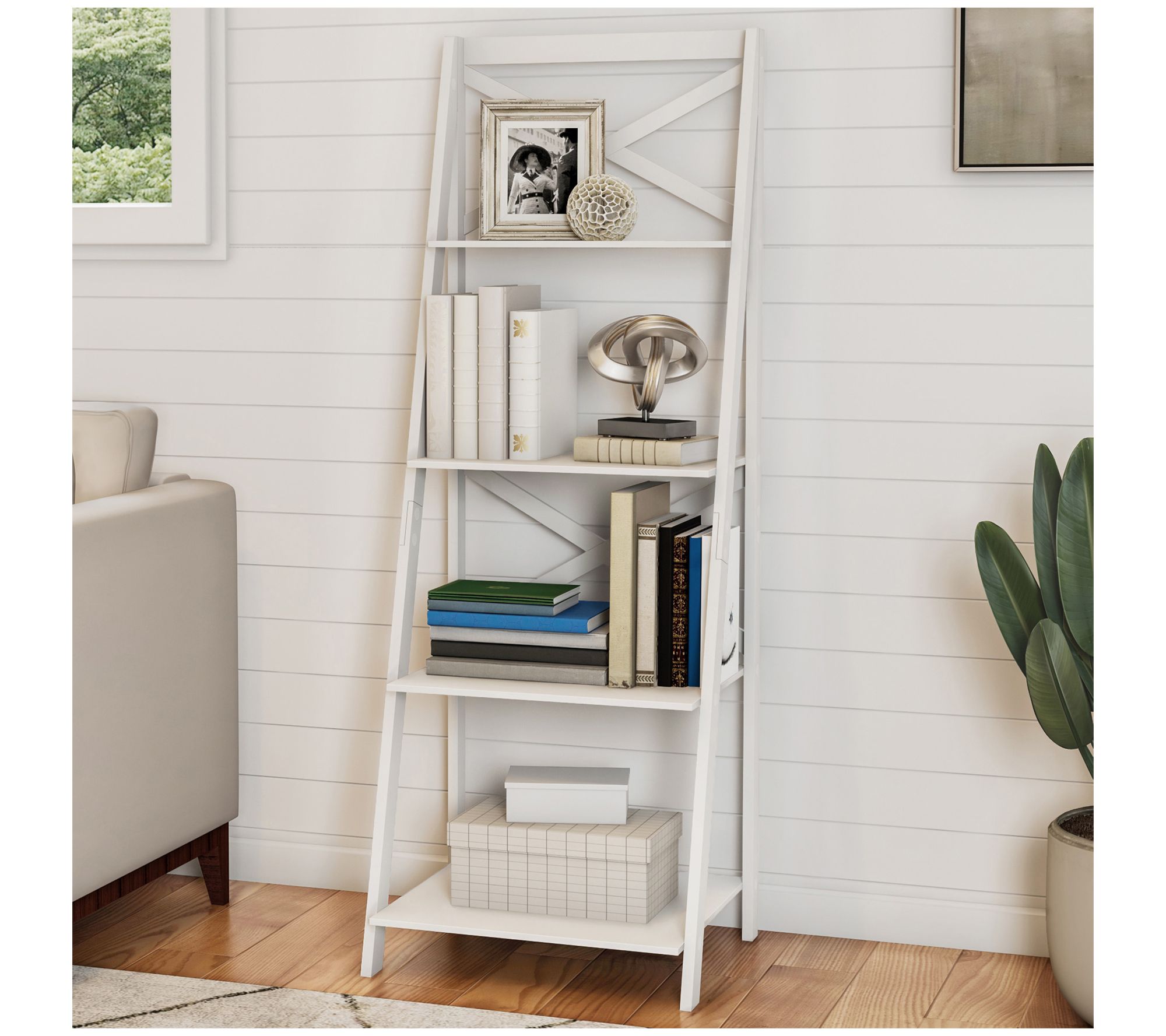 Lavish Home 4-Tier Ladder Bookshelf with X-BackFrame