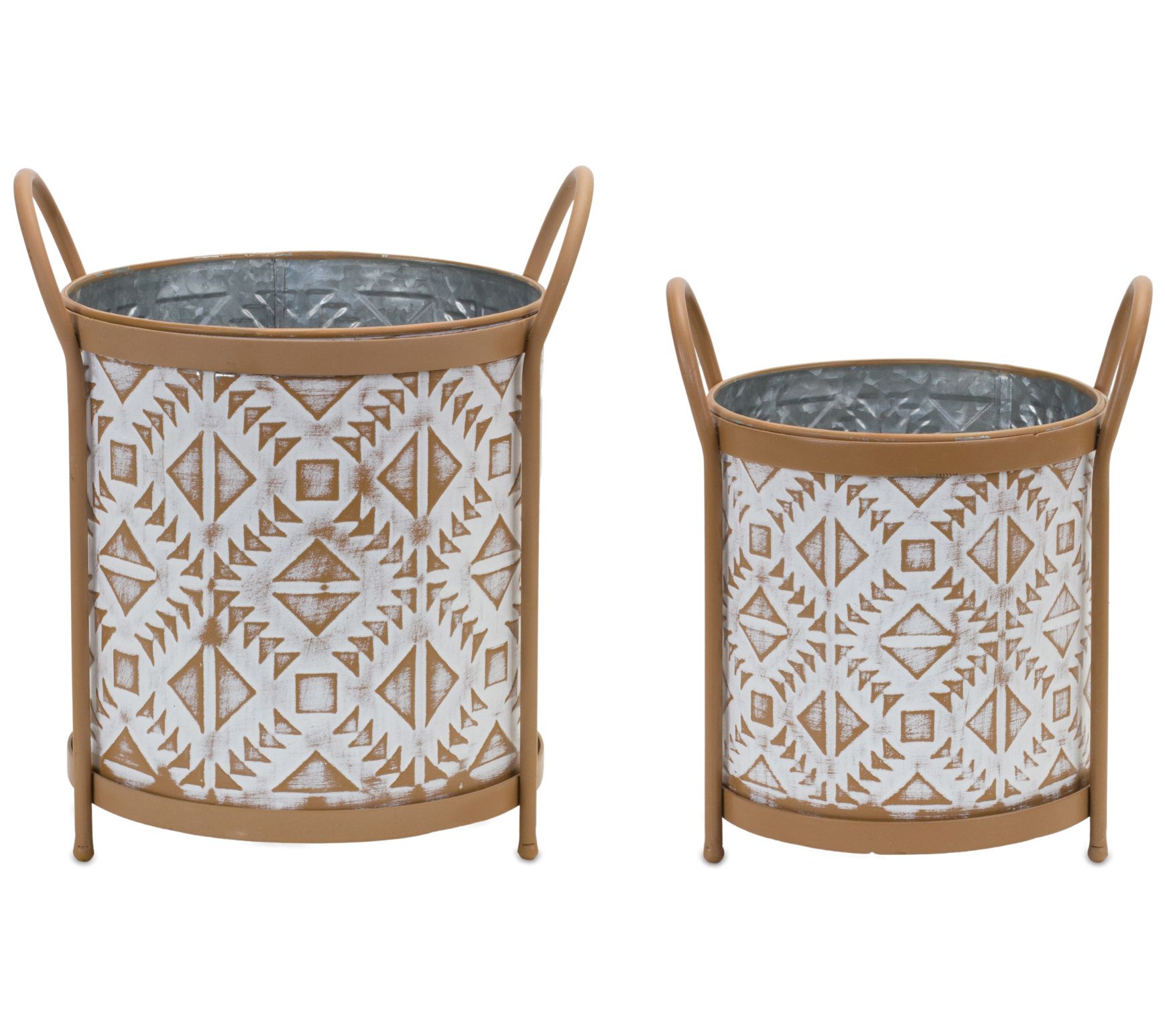 Melrose International Footed Metal Aztec Planter (Set of 2)