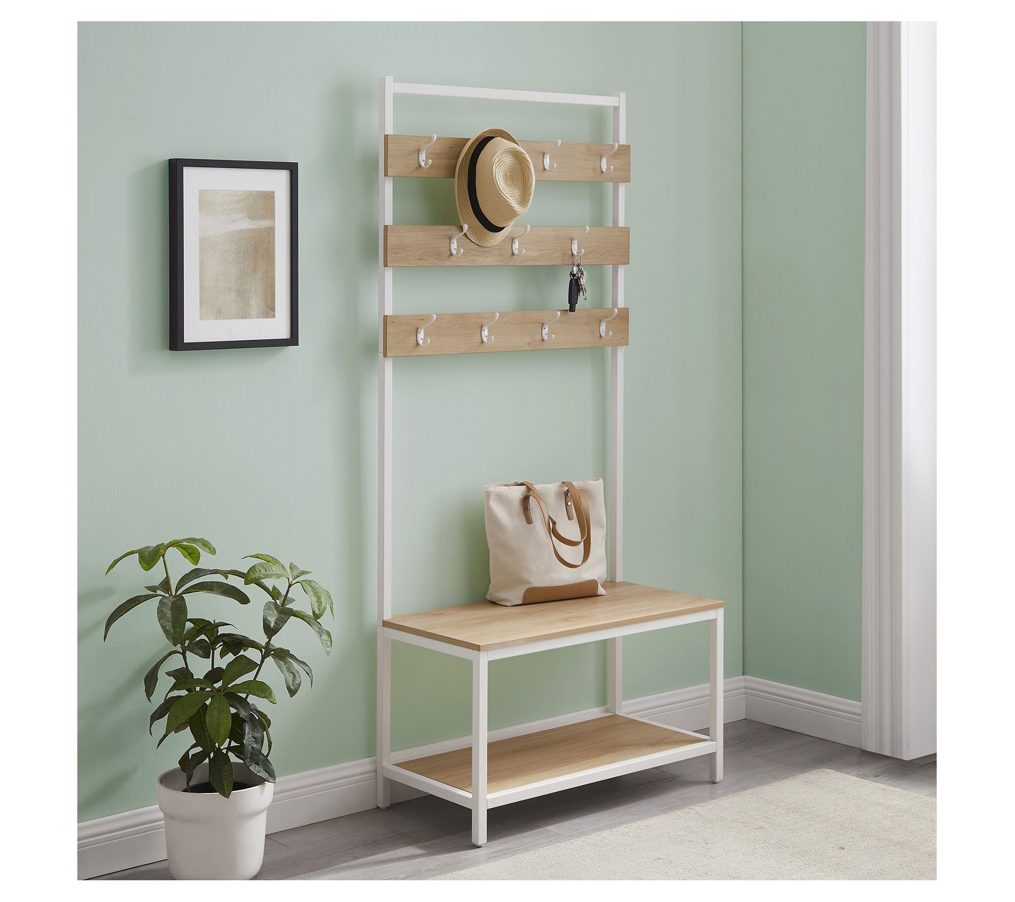 Linon Hudson 11-Double Hook Hall Tree with Bench