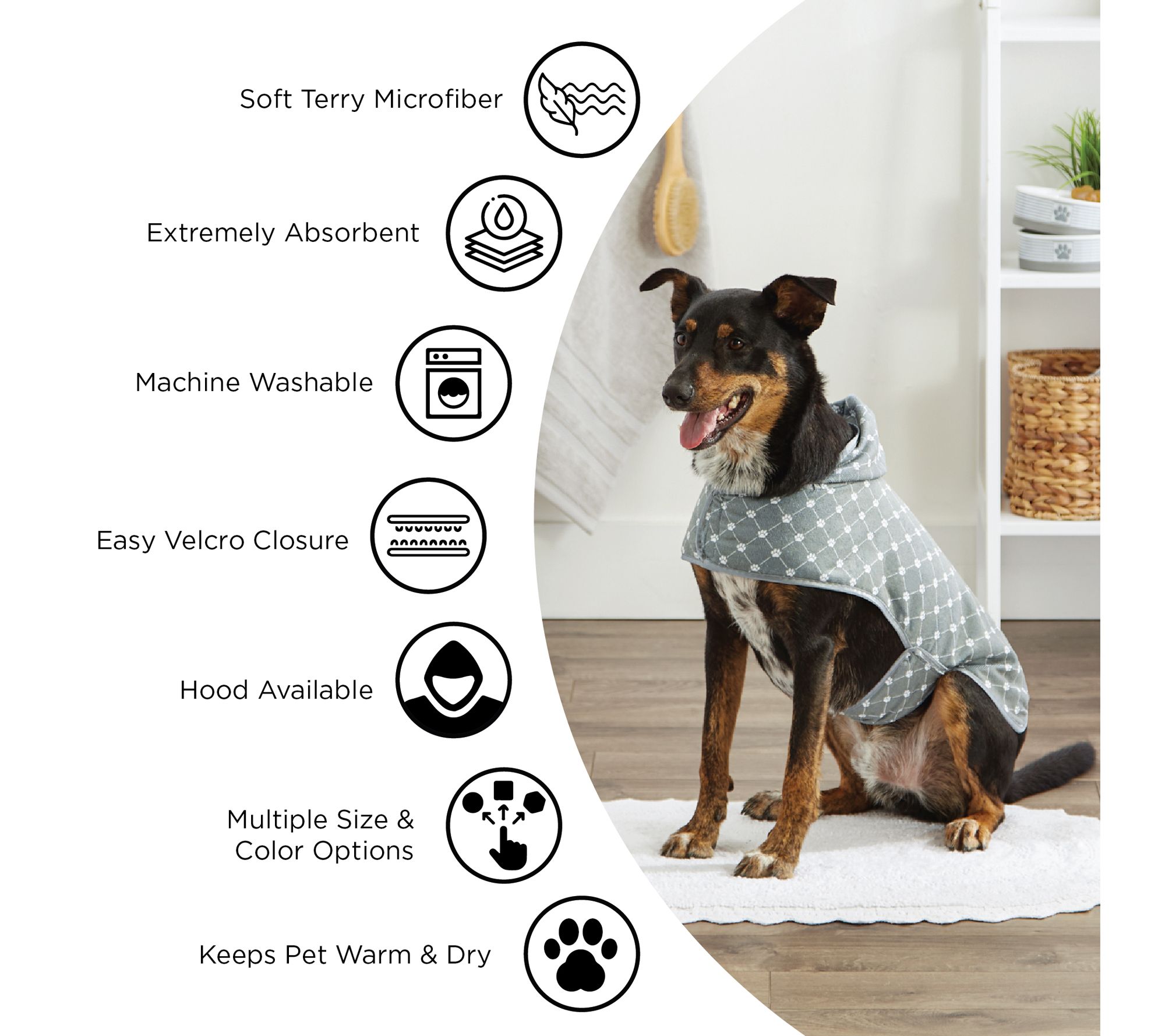 Bone Dry Embroidered Paw Pet Robe -Small - QVC.com
