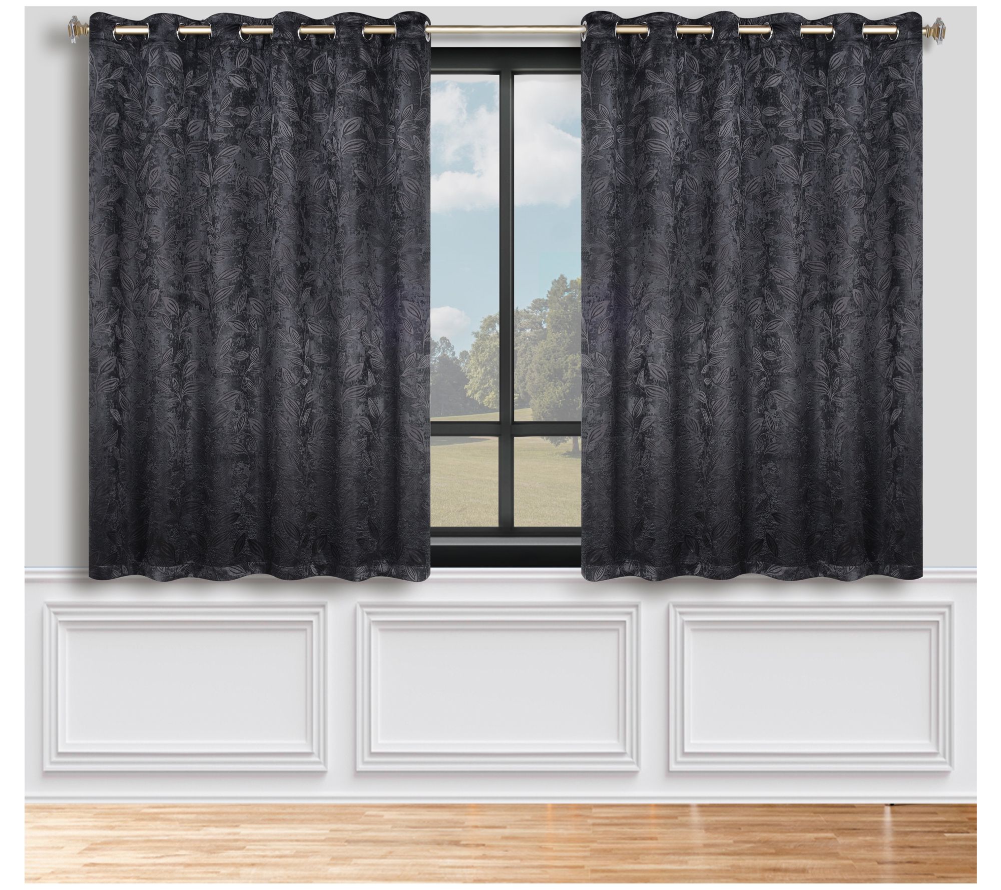 Superior Leaves Room Darkening Blackout Curtains Set, 70x63