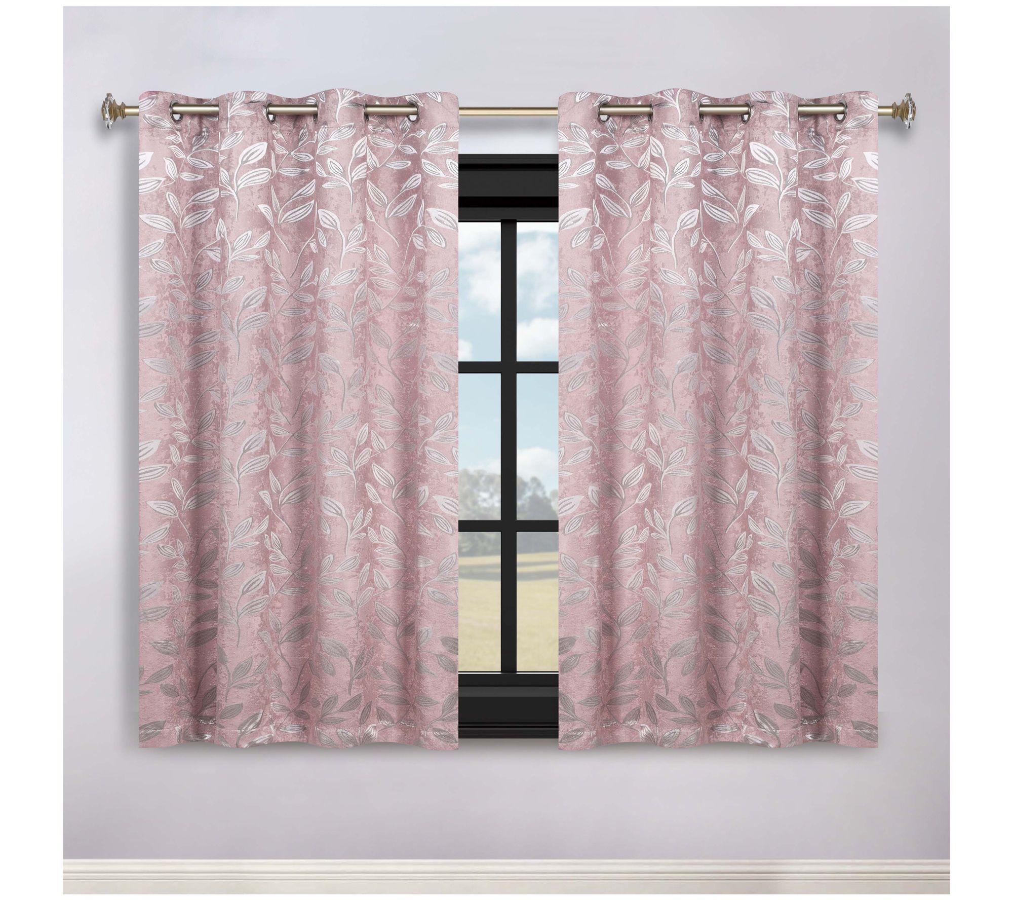 Superior Leaves Room Darkening Blackout Curtains Set, 70x63