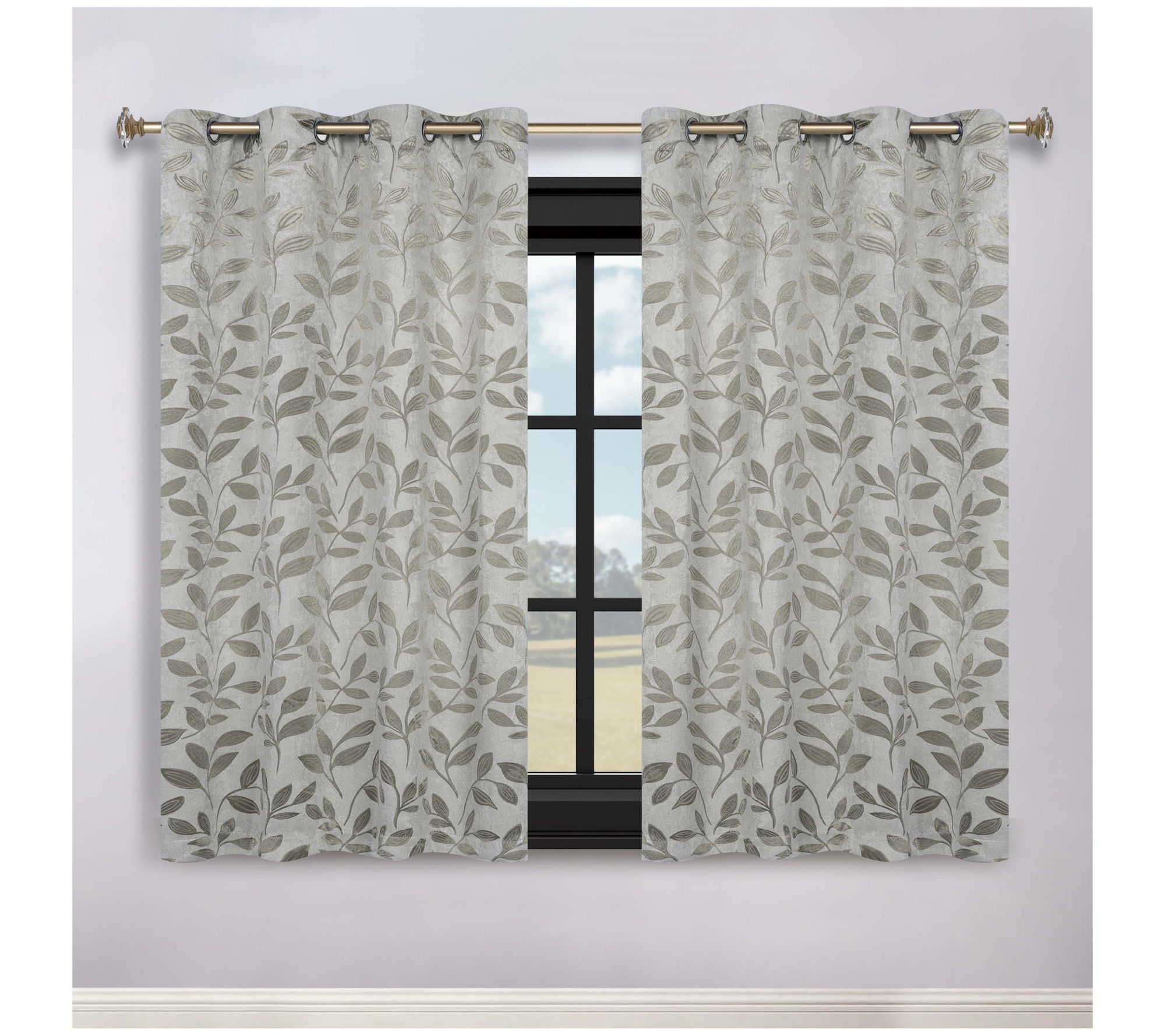 Superior Leaves Room Darkening Blackout Curtains Set, 70x63