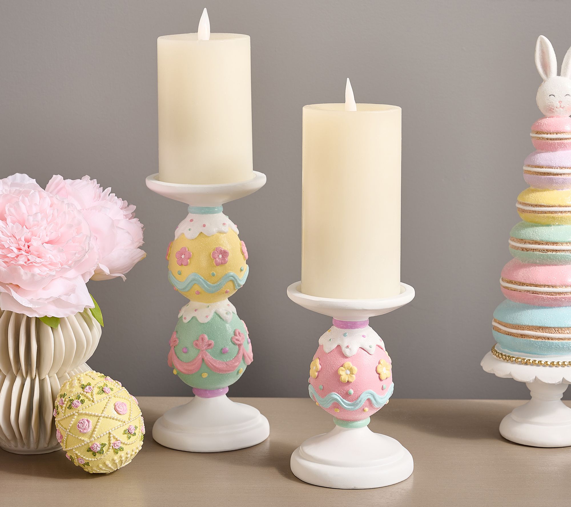 "As Is" Set of 2 Egg Pedestal Candle Holders by Valerie