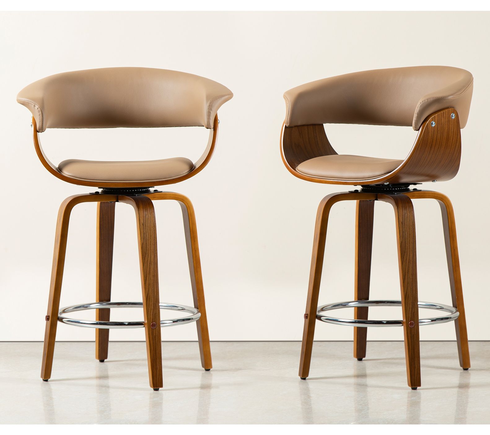 Glitzhome Mid-Century Leatherette Swivel Counter Stools S/2