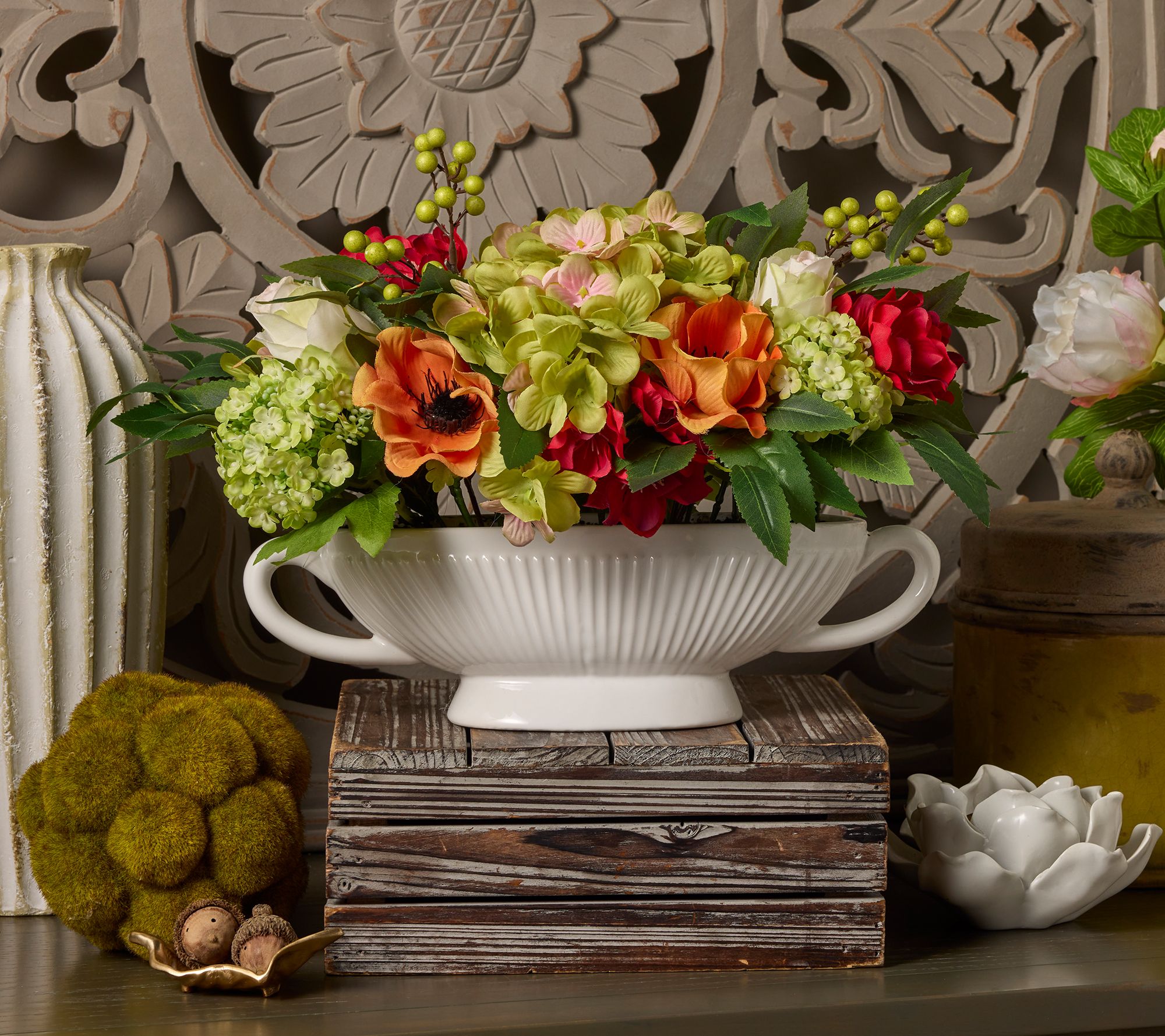 Hydrangea, Rose and Berry w/Ceramic Pot Centerpiece by Valerie
