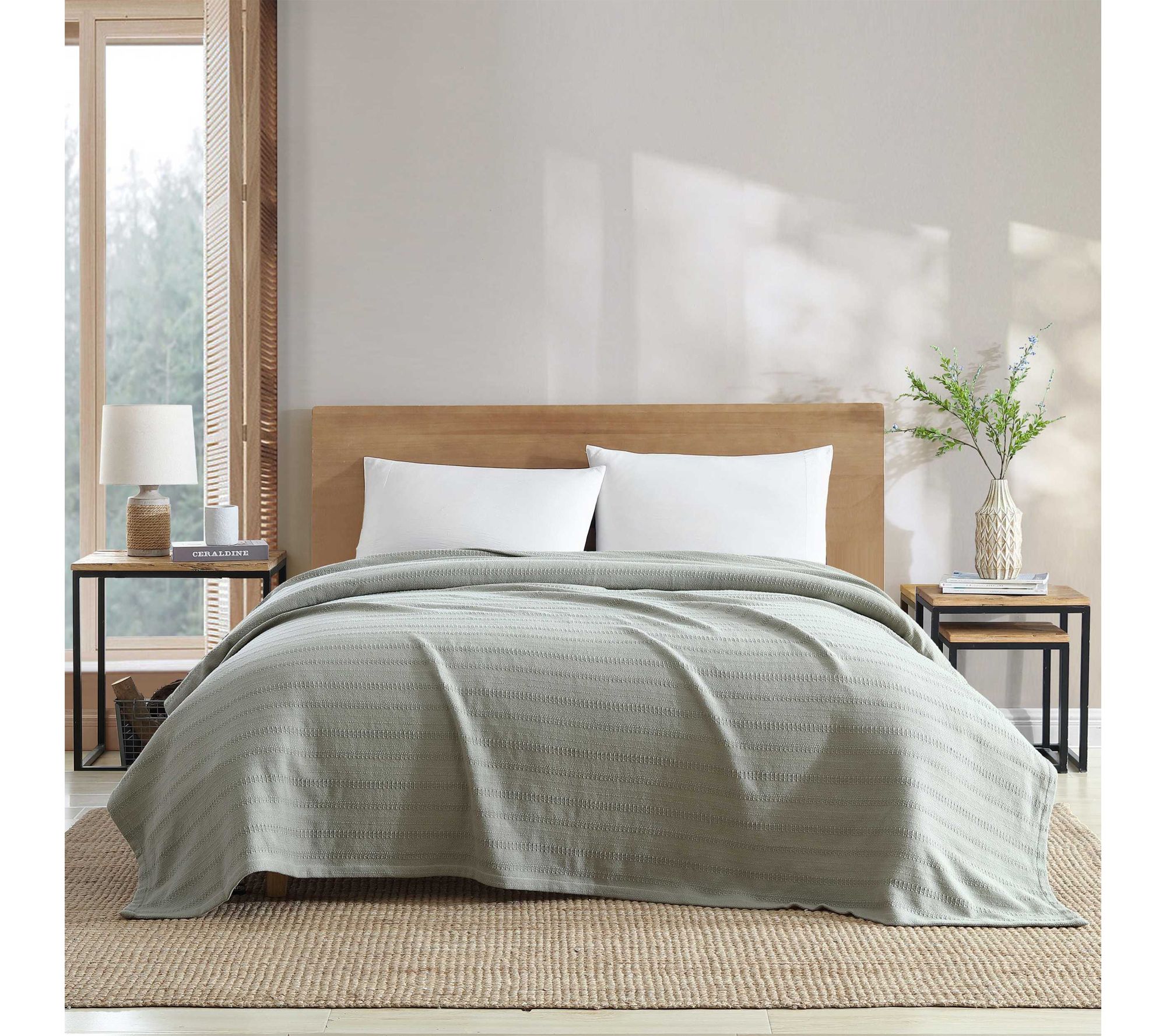 Eddie Bauer Woven Stripe Green Cotton Twin Blanket