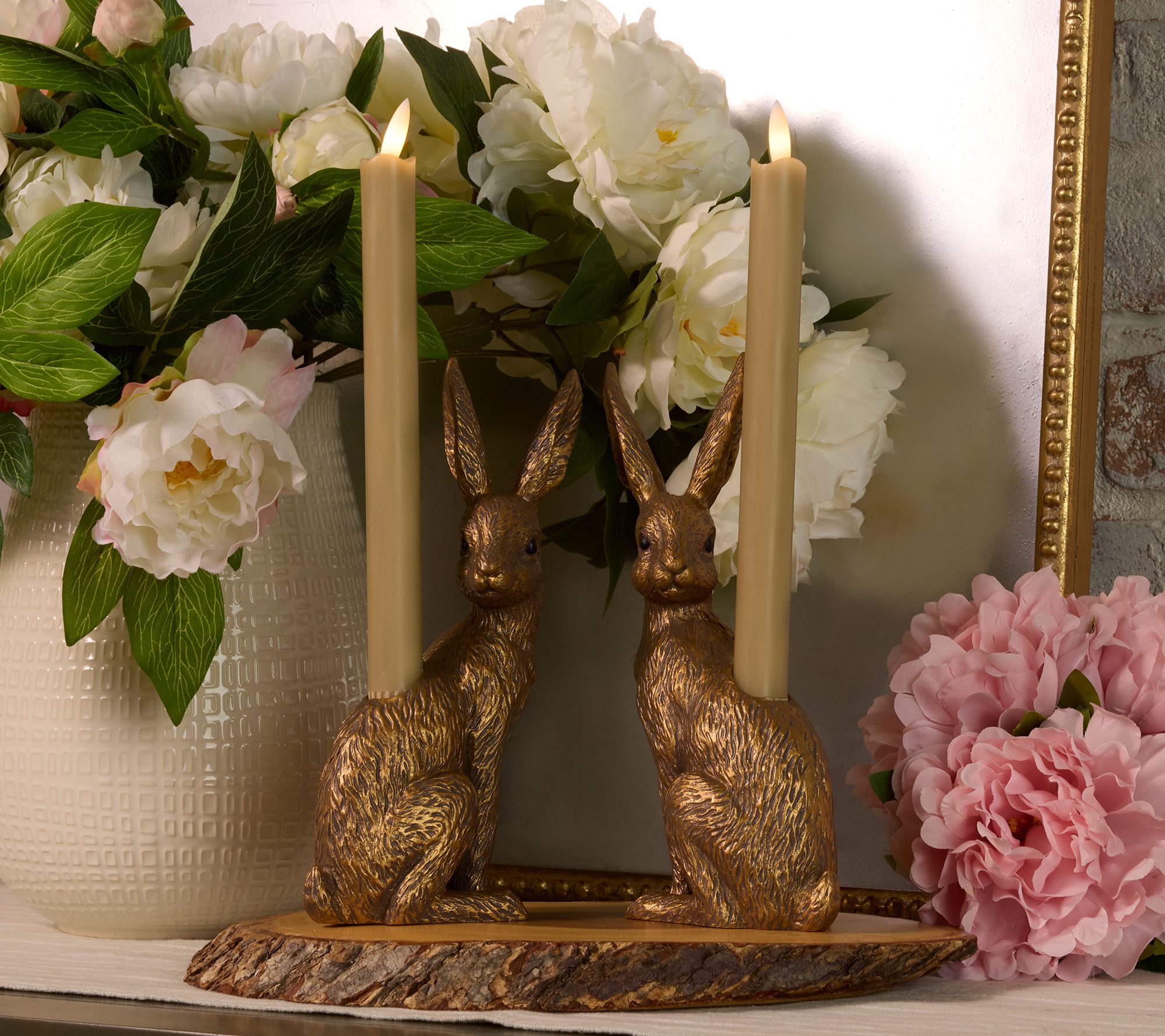 Home Reflections S/2 Figural Taper Holders with Candle