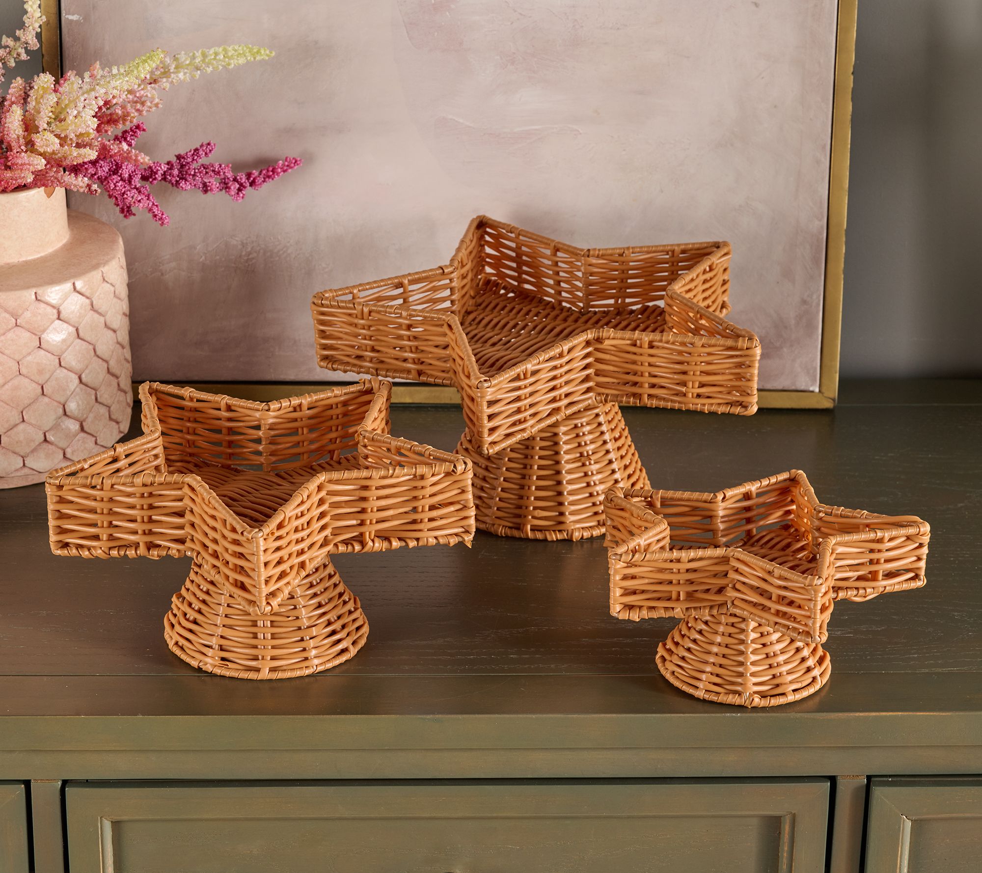 Home Reflections S/3 Stackable Rattan Star Trays