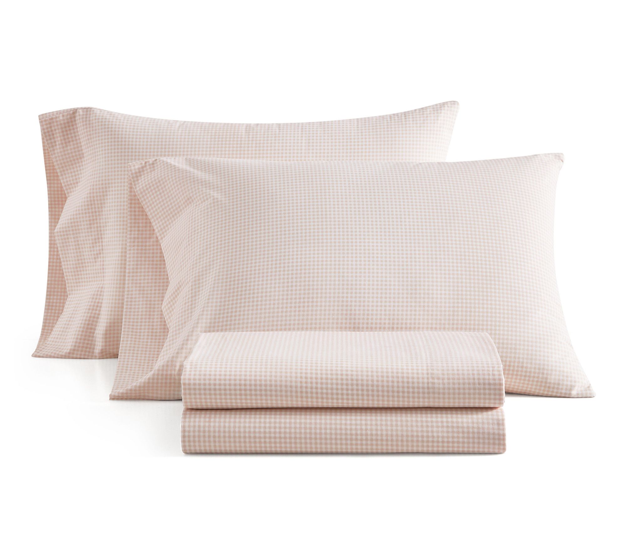 Martha Stewart Gingham White/Peach Cotton KingSheet Set