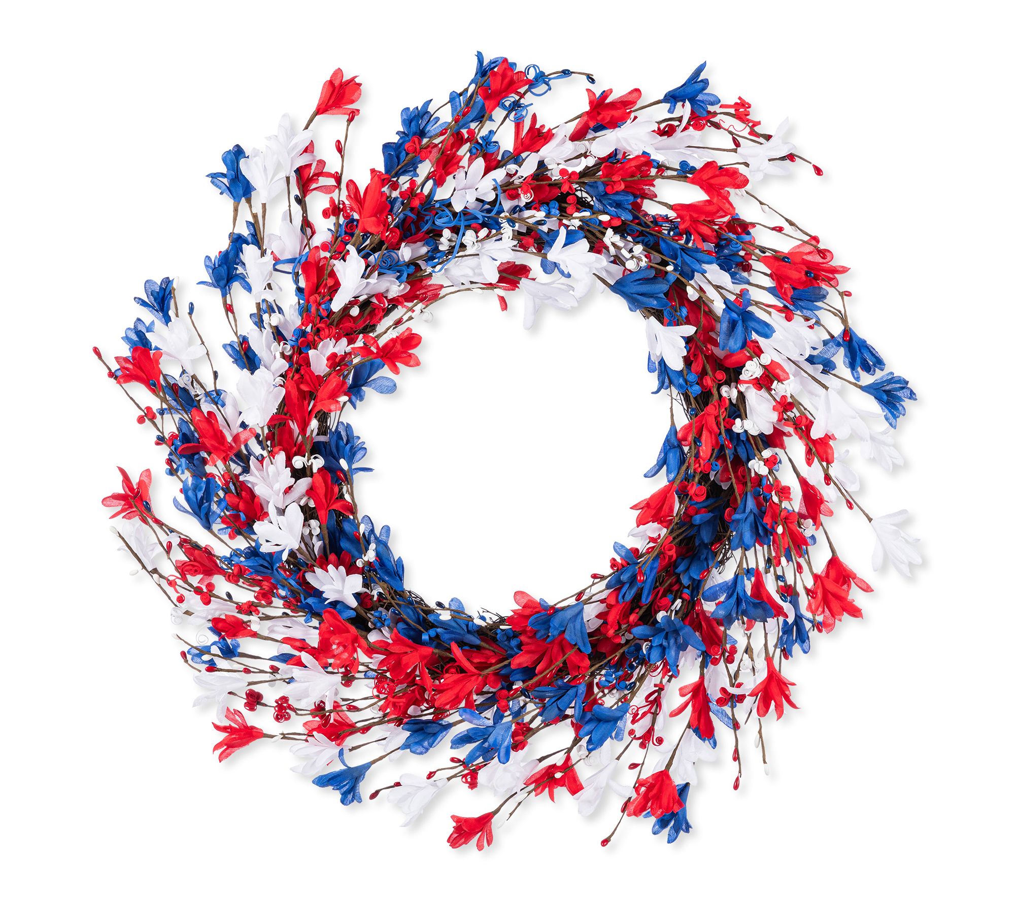 Glitzhome 24"D Patriotic Americana Colorful Floral Wreath