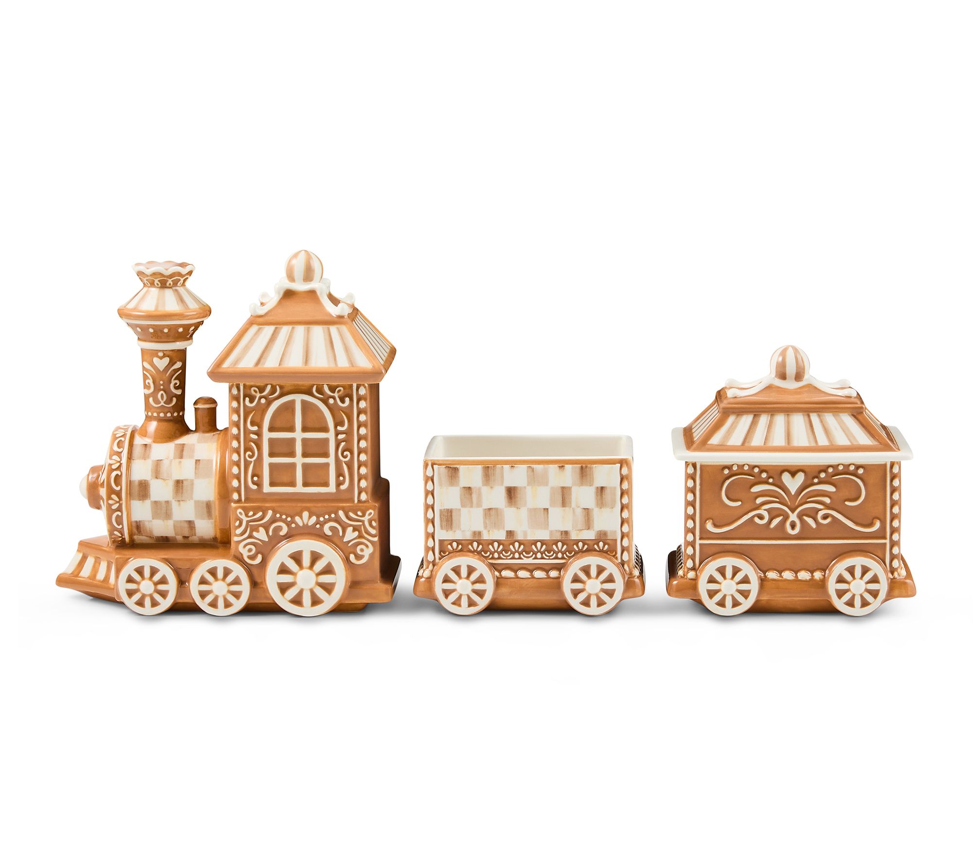 MacKenzie- Childs Mocha Check Gingerbread Train Dish