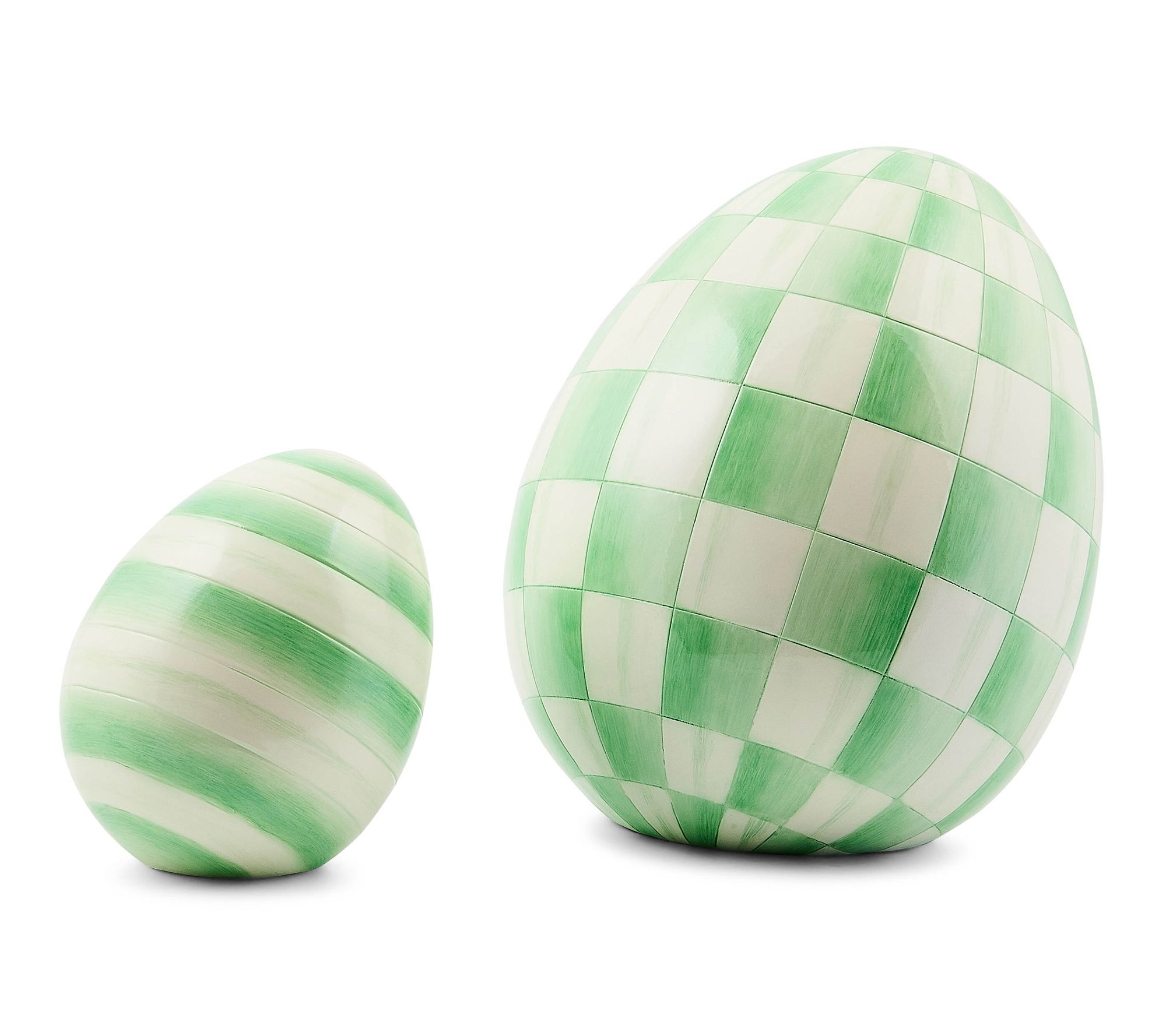 "As Is" MacKenzie-Child Set of 2 Eggs- Mini Stripe & Small Check