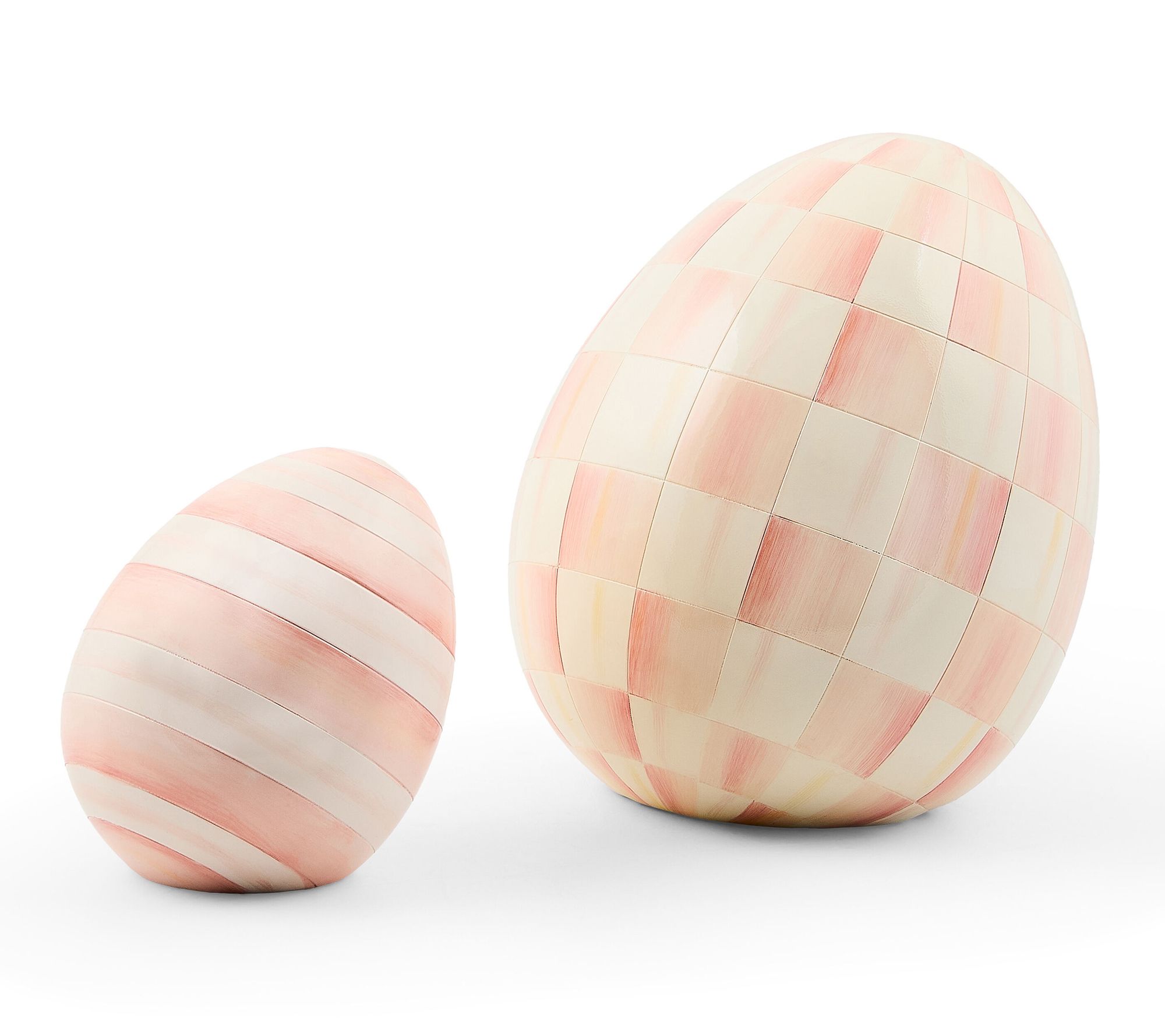 "As Is" MacKenzie-Child Set of 2 Eggs- Mini Stripe & Small Check