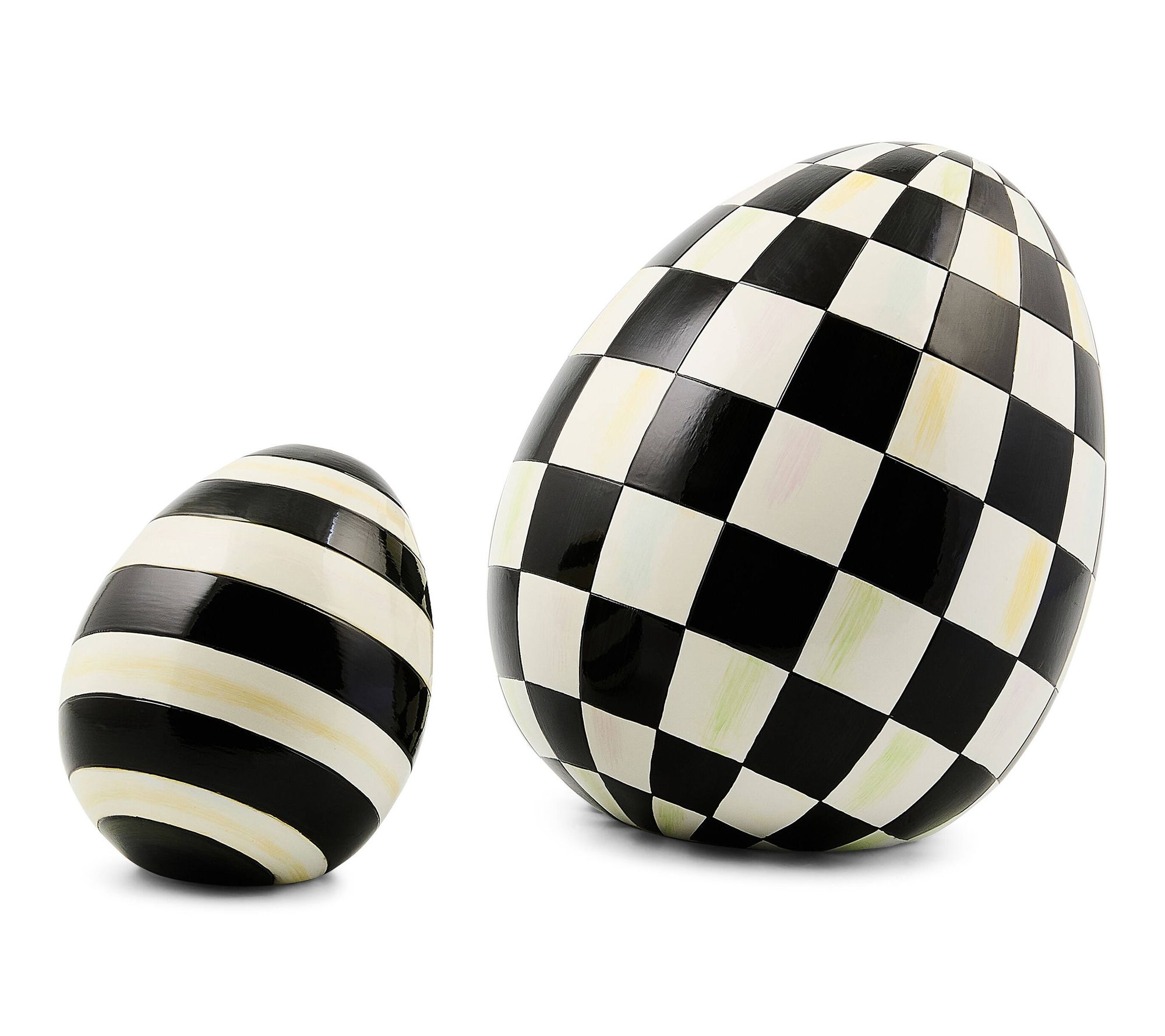 "As Is" MacKenzie-Child Set of 2 Eggs- Mini Stripe & Small Check