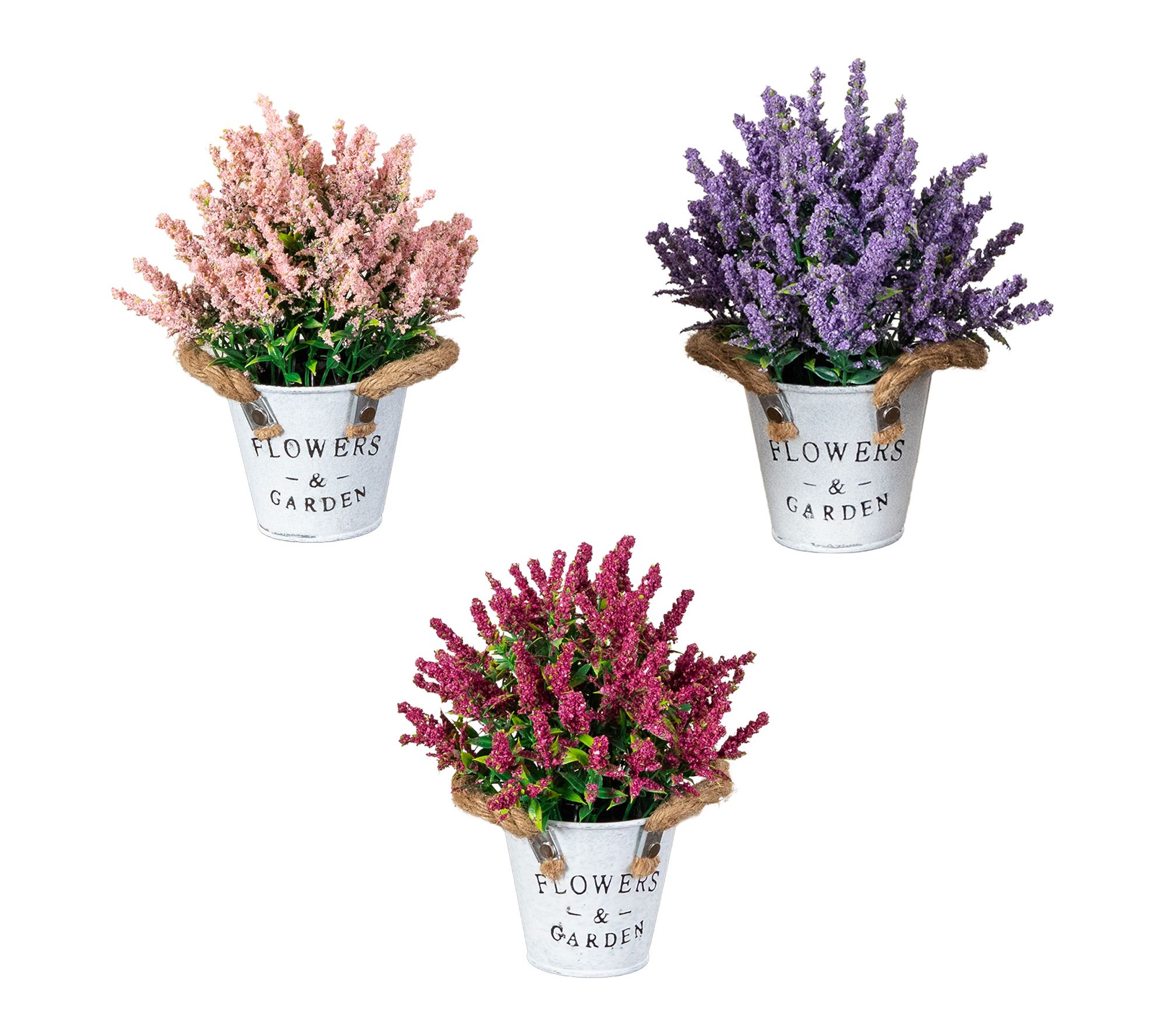 8-in Mixed Lavender in Planter - Set of 3 by Nearly Natural