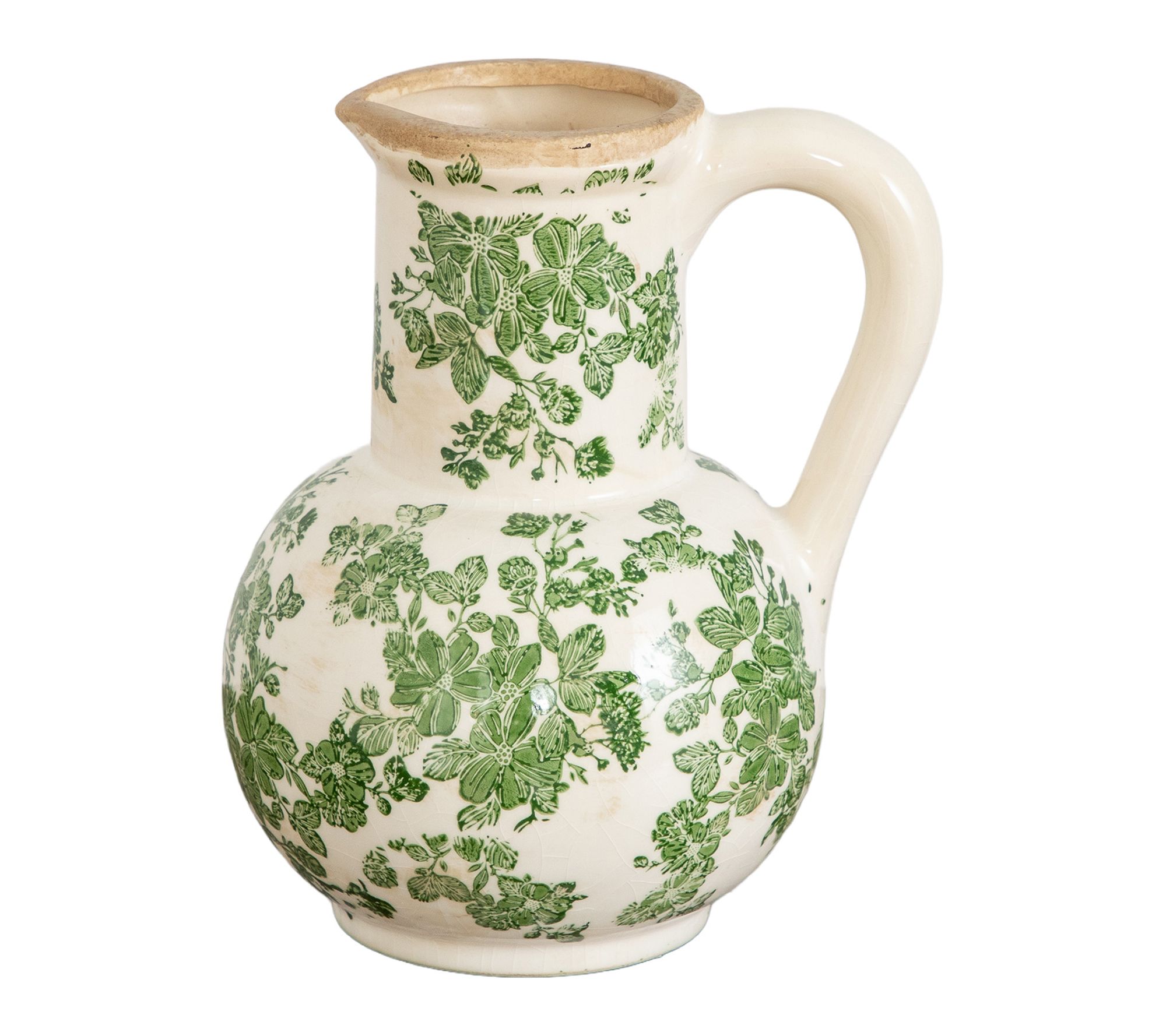 9-in Ceramic Flower Green Print Jar by Nearly Natural