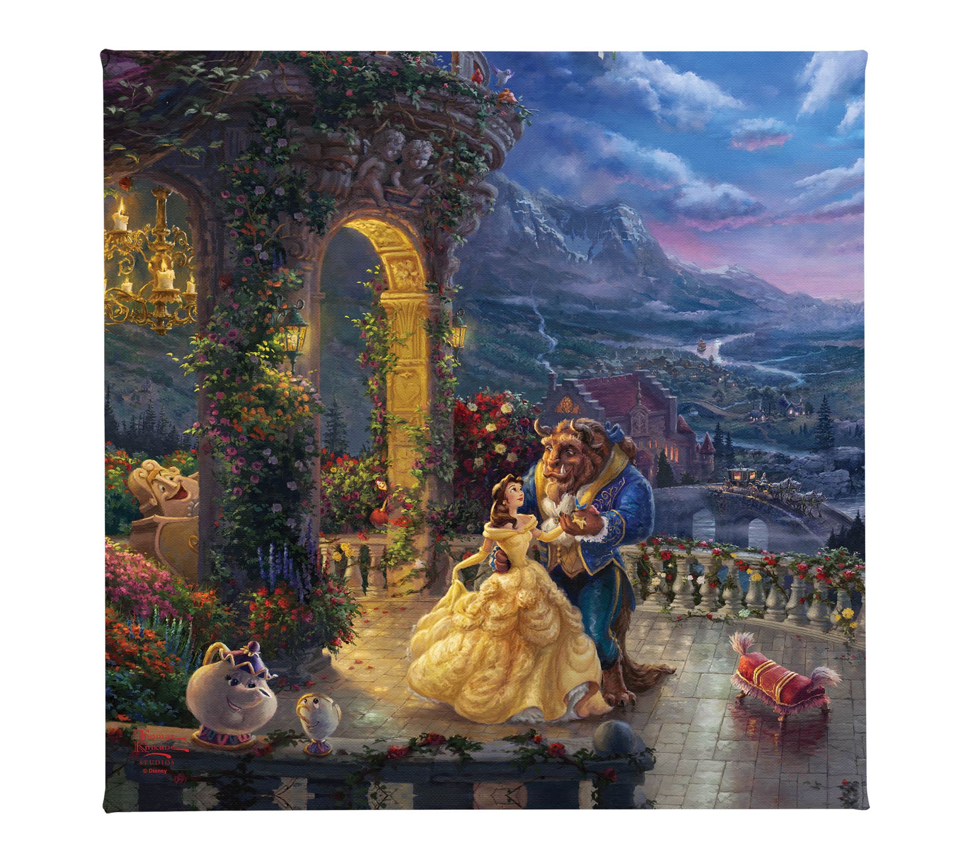 Thomas Kinkade Beauty&Beast Dancing Moonlight 14x14GalleryWrap