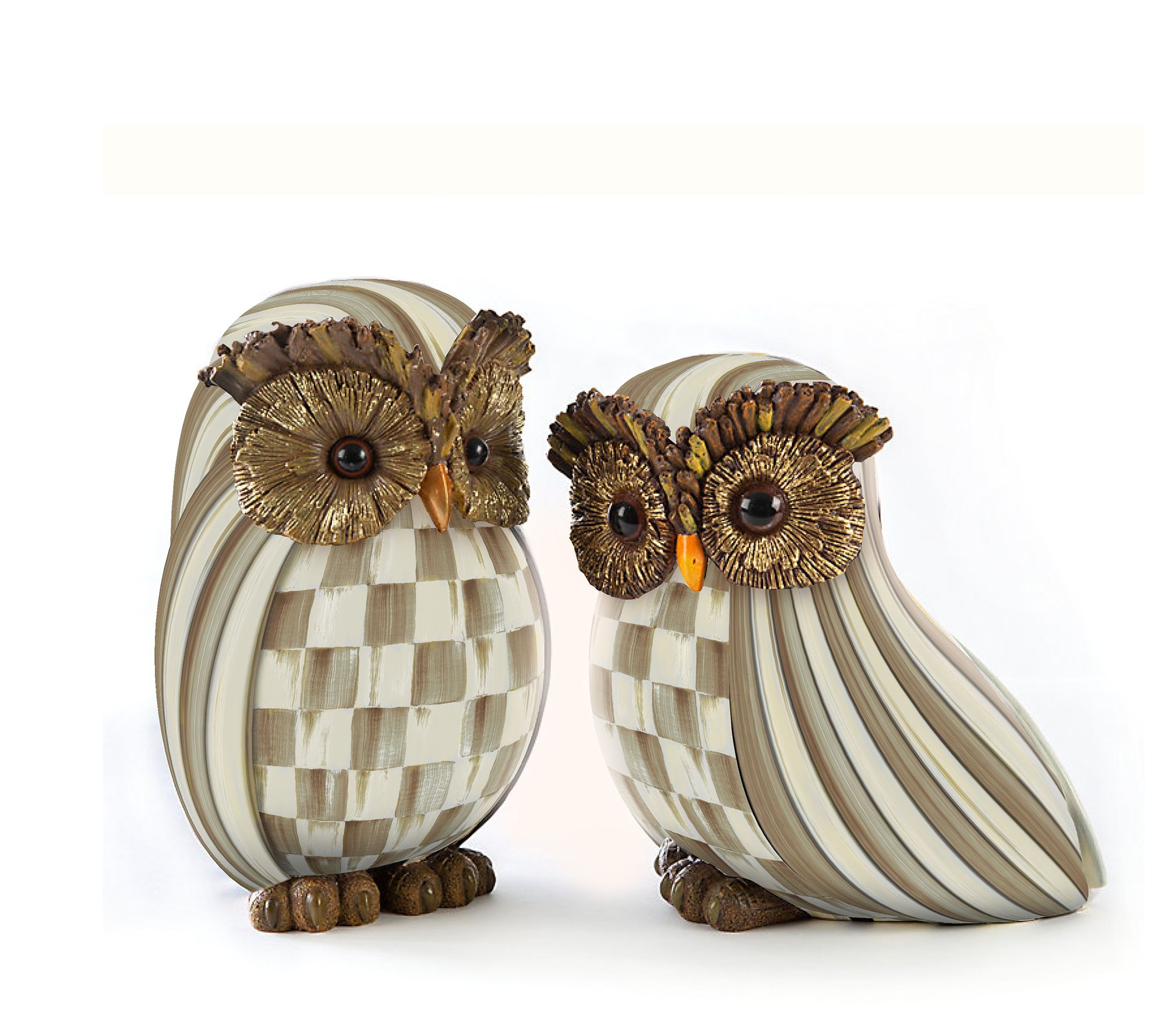 MacKenzie- Childs Set of 2 Check & Stripe Owls