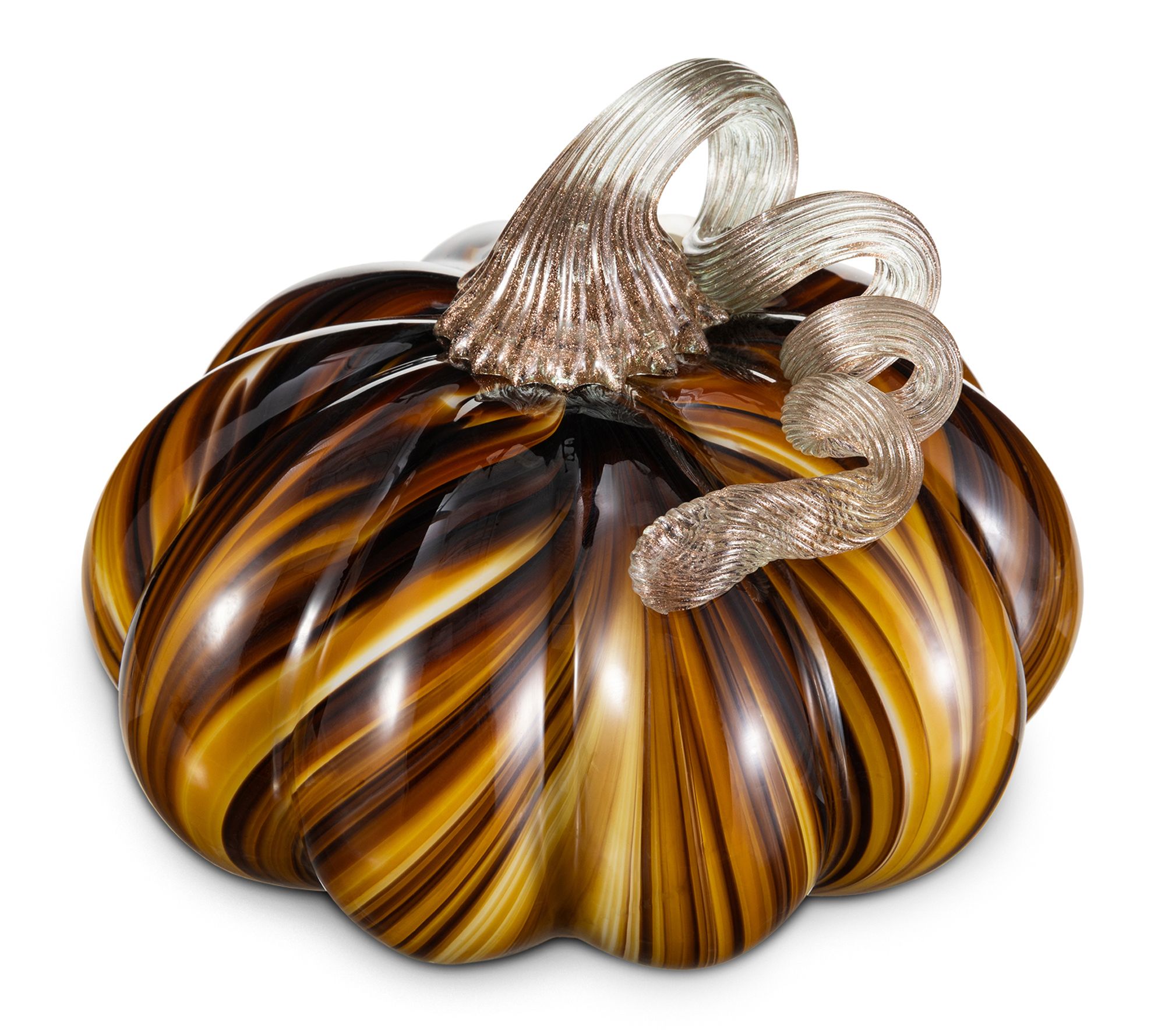Glitzhome 5.75"D Multi Striped Glass Pumpkin