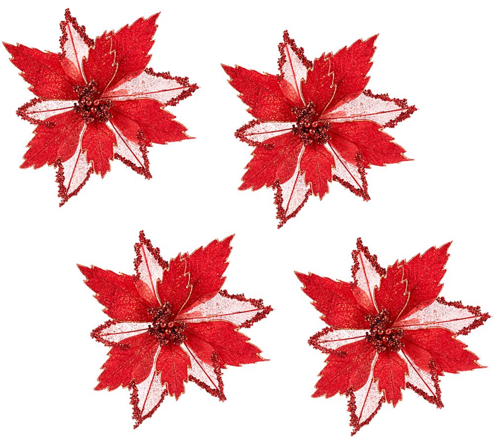 Set of 4 Glitter Poinsettia Clips by Valerie - Page 1 — QVC.com