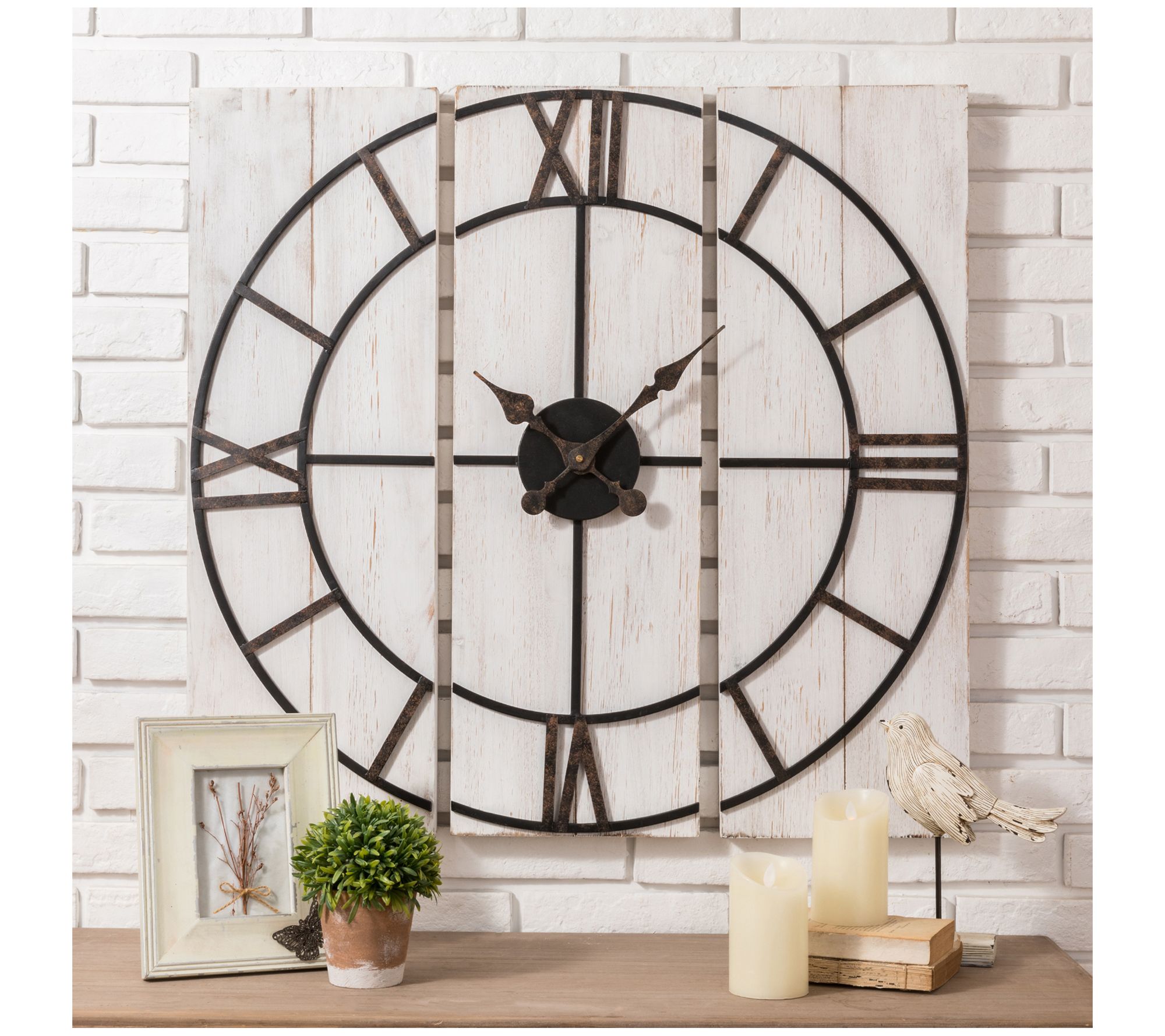 Glitzhome Farmhouse Wood Plank and Metal Wall C lock