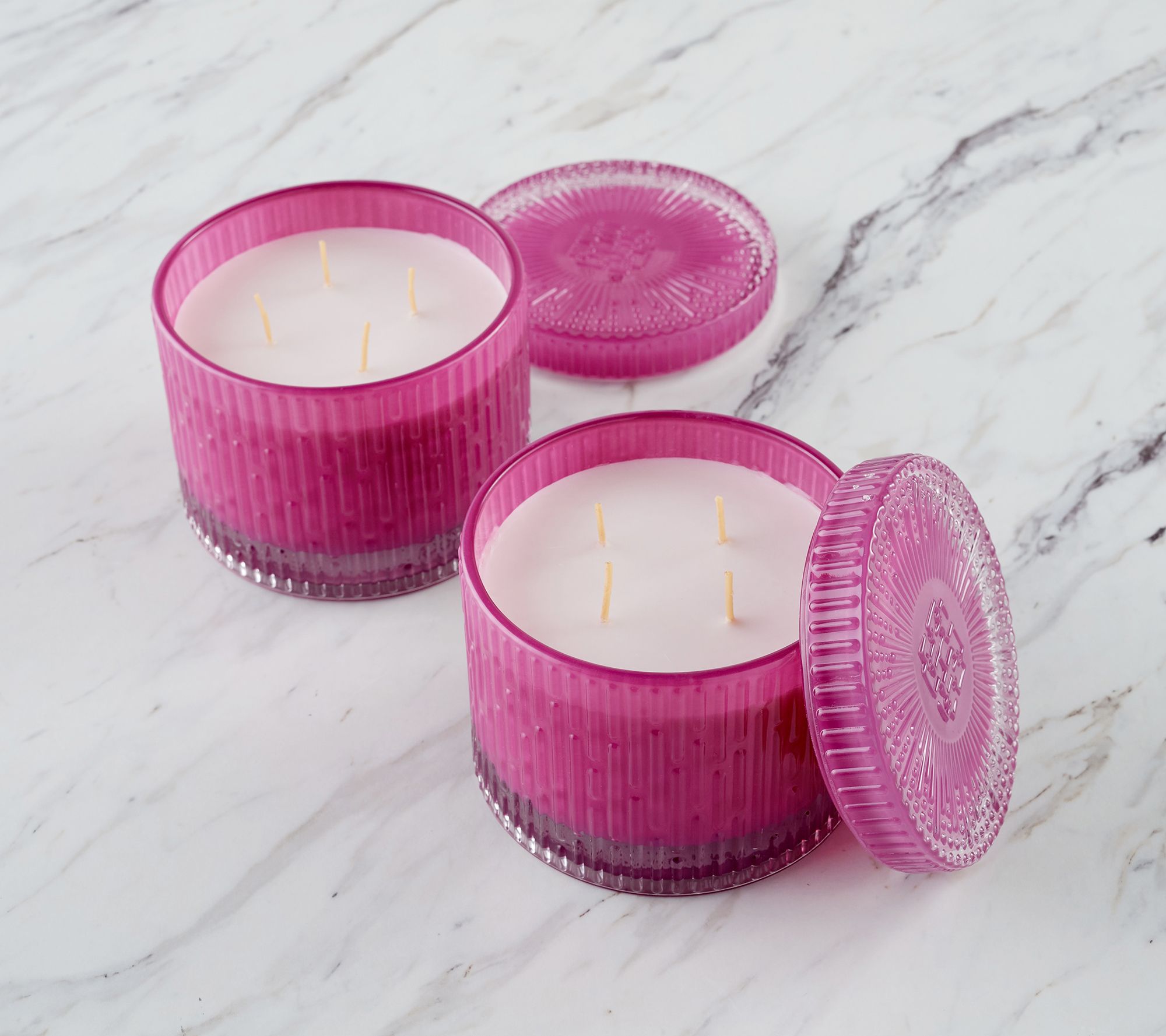 HomeWorx by Slatkin & Co. S/2 Wildberry Vanilla Bean Glass Candles ...