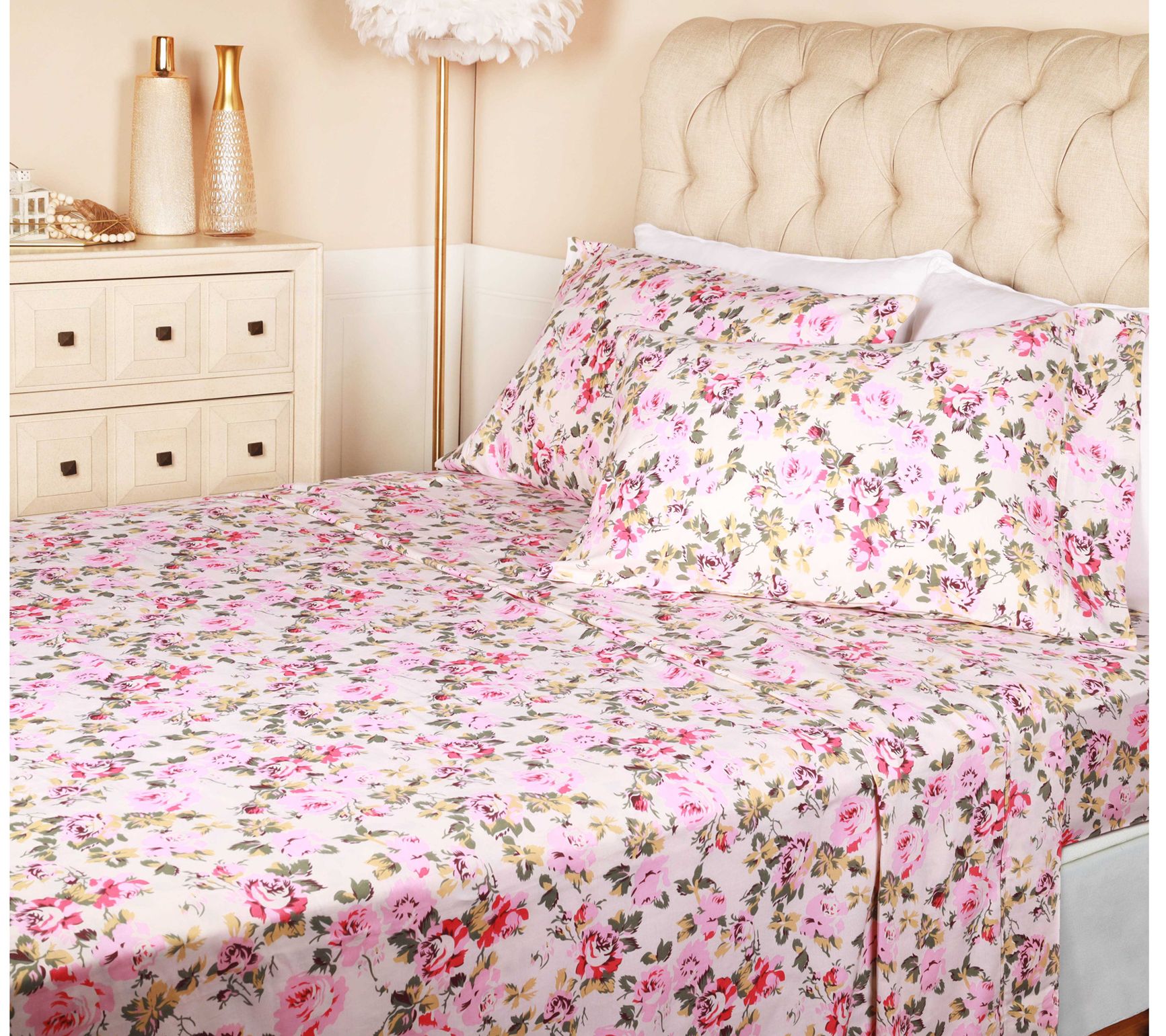 Superior 300TC Cotton Floral Sheet Set, California King
