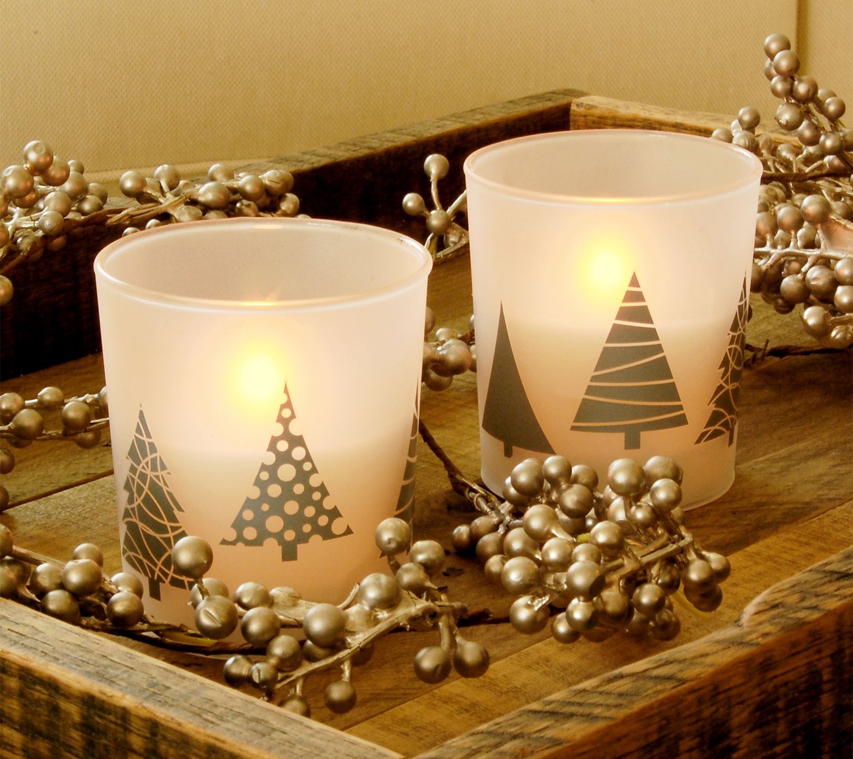 LumaBase Christmas Tree Glass LED Wax Candles Timer, Set of 2 - QVC.com