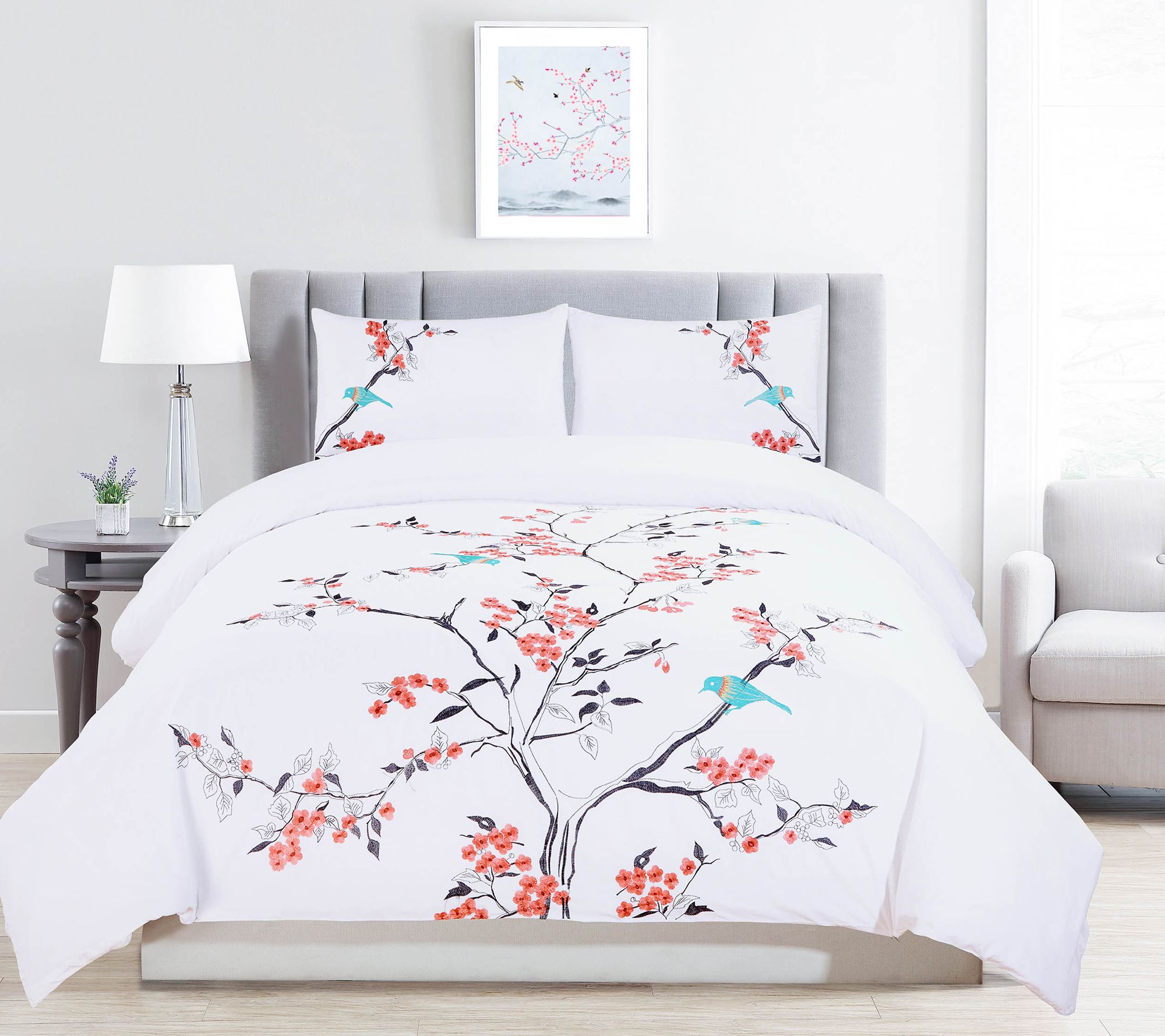 Superior Cherry Garden Cotton Duvet Cover Set, Full/Queen