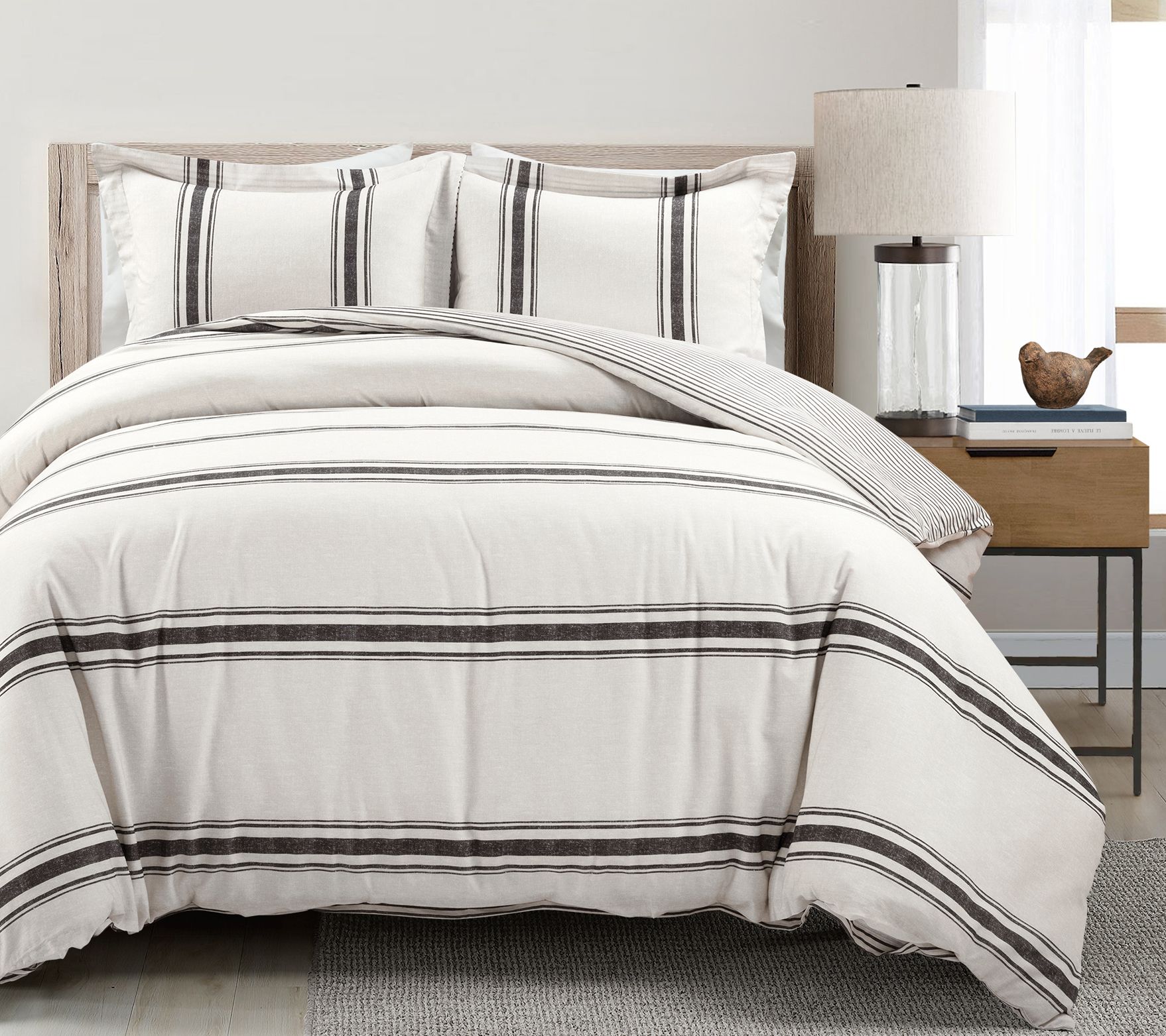 Farmhouse Stripe Rev. Duvet Cover Set F/Q by Lush Decor - QVC.com