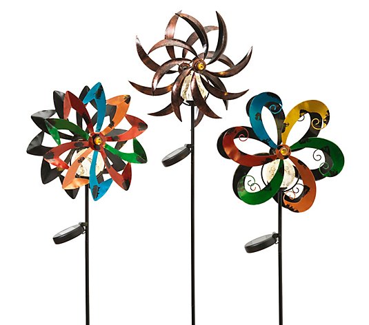 Solar-Powered Metal Yard Stakes Wind Spinners by Gerson Co.