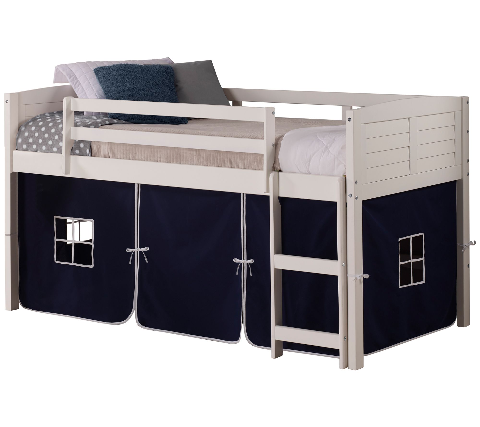 Donco Kids Twin Louver Low Loft White Bed, Solid Tent & Slide - QVC.com