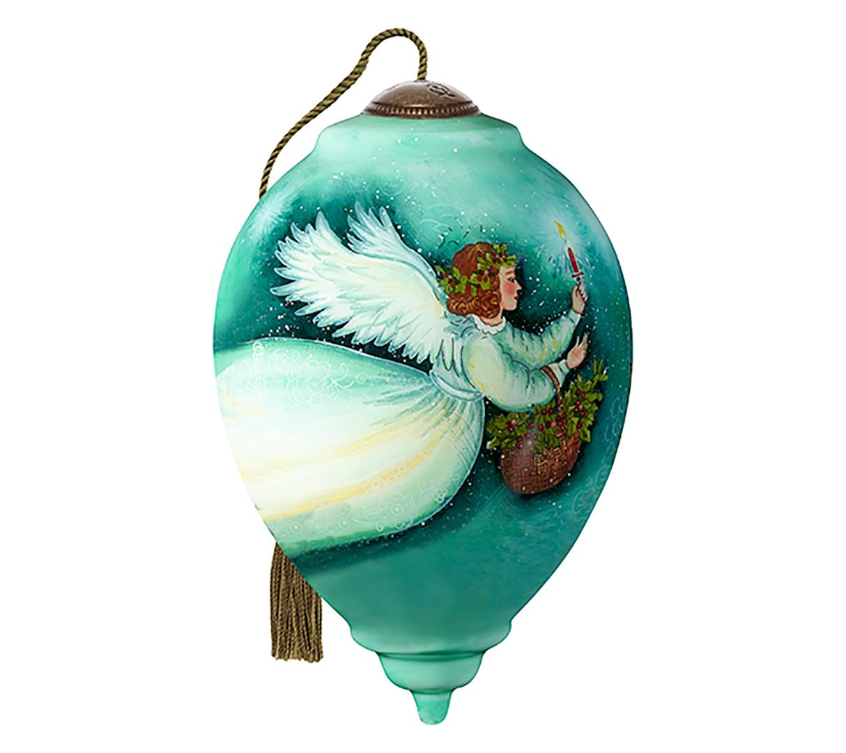 Angel Holding Candle Delivering Holly Ornament