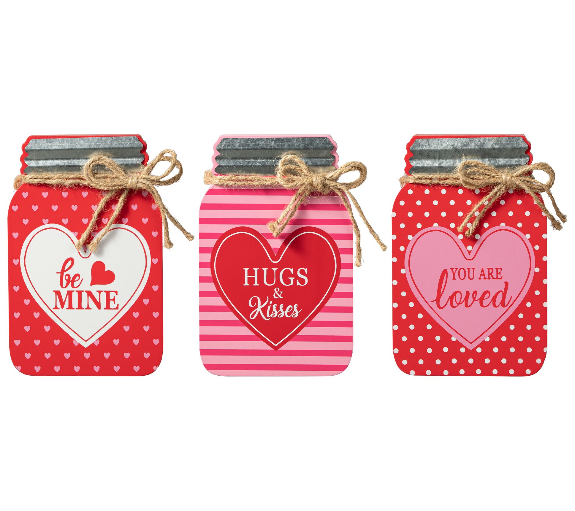Glitzhome 7" Set of 3 Valentine's Wooden Mason Jar Table Decor