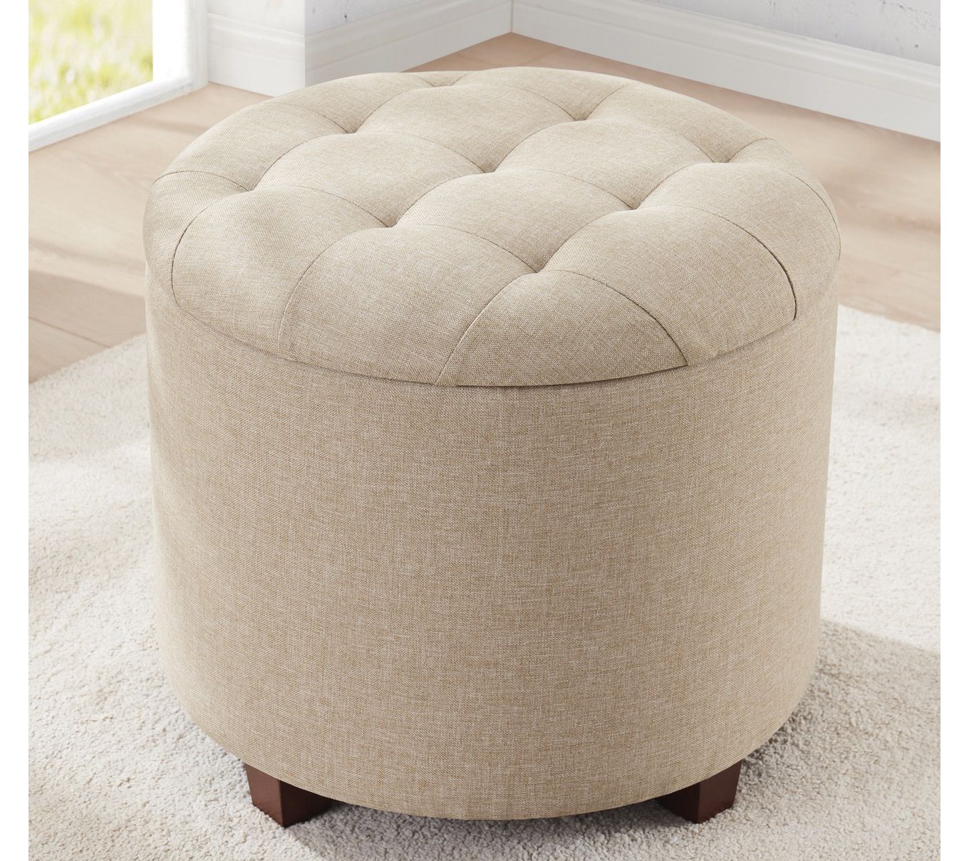 Ornavo Home Tufted Round Storage Ottoman with Removable Lid