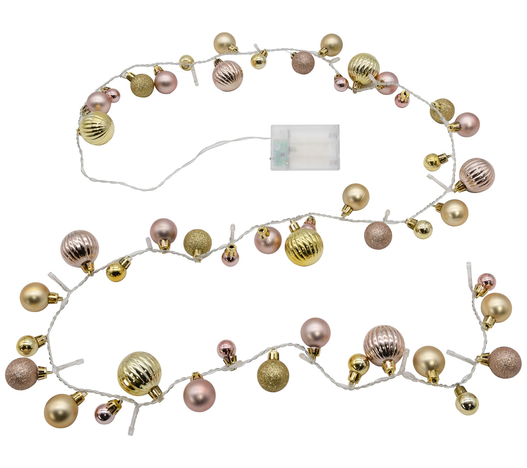 LumaBase String Lights with Gold Christmas Ornaments - QVC.com