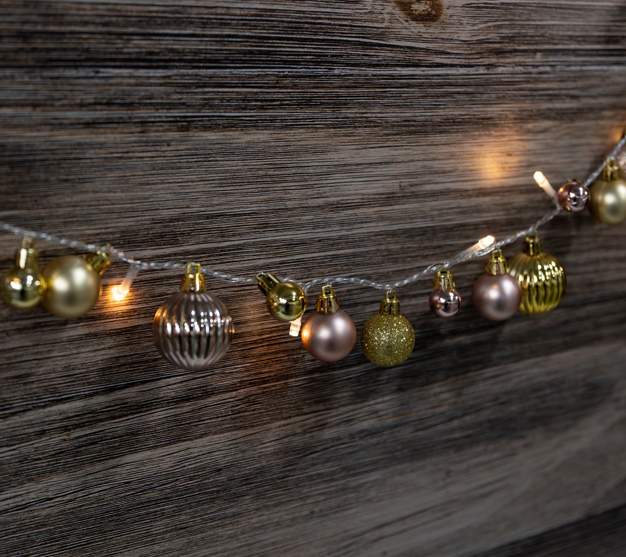 LumaBase String Lights with Gold Christmas Ornaments - QVC.com