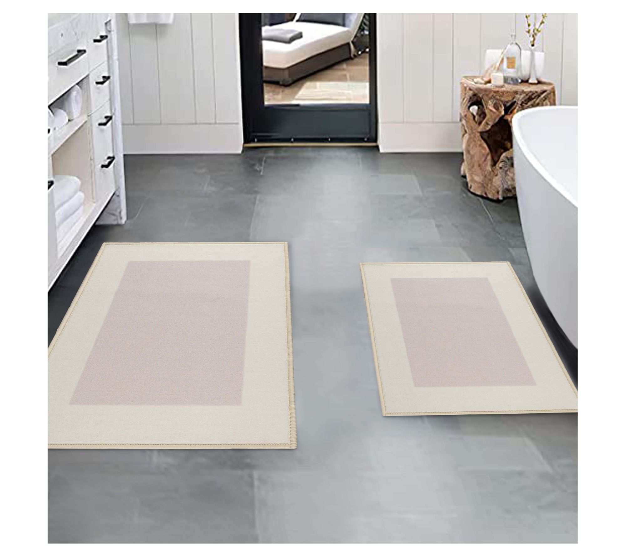 Superior Reno 2-Piece Washable Solid Non-Slip Kitchen Mat Set, Grey, Green