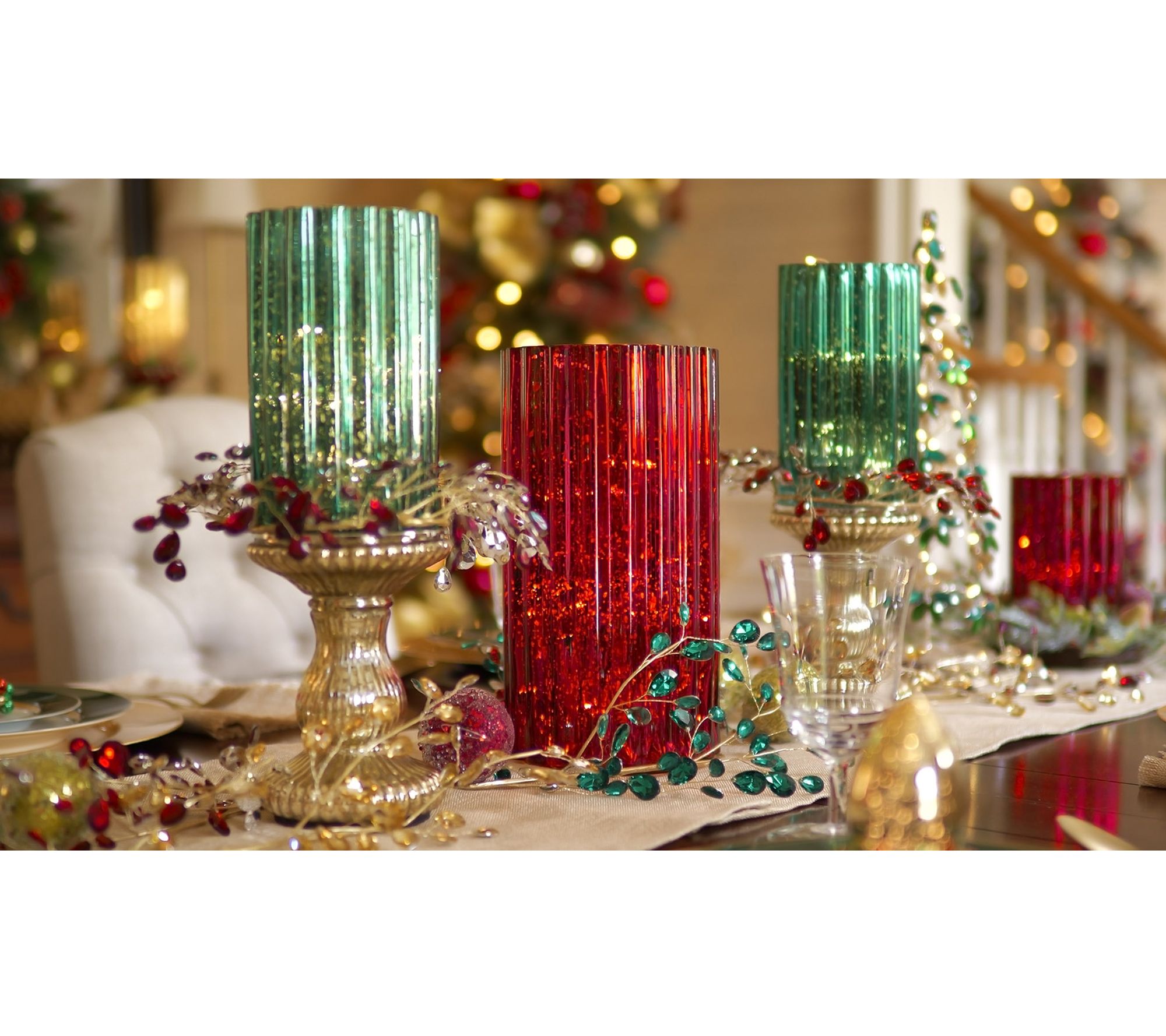 "As Is" Set of 2 Illuminated Mercury Glass Hurricanes by Valerie