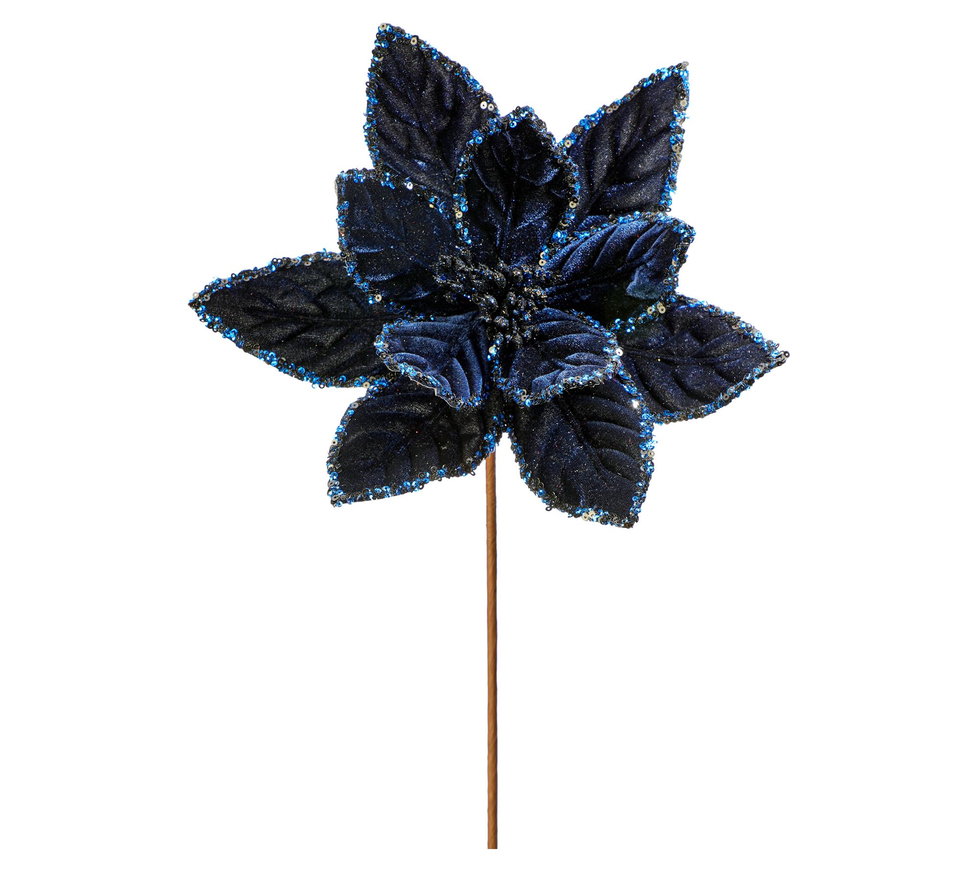 Valerie Parr Hill Set of (4) 24" Sequins Edge Poinsettia Stem